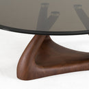 Modrest Christy - Mid-Century Modern Grey Glass + Walnut Round Coffee Table