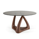 Modrest Christy - Mid-Century Modern Grey Glass + Walnut Round Dining Table