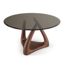 Modrest Christy - Mid-Century Modern Grey Glass + Walnut Round Dining Table