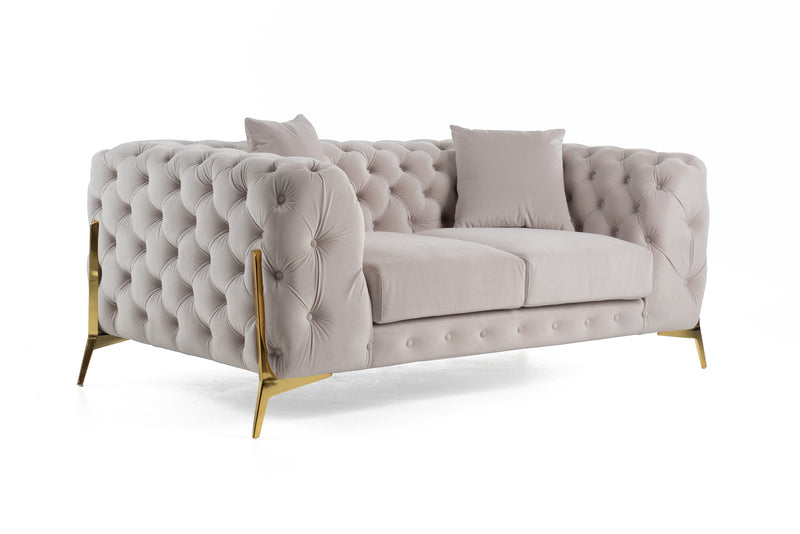 Divani Casa Clarice - Transitional Light Beige Velvet Loveseat