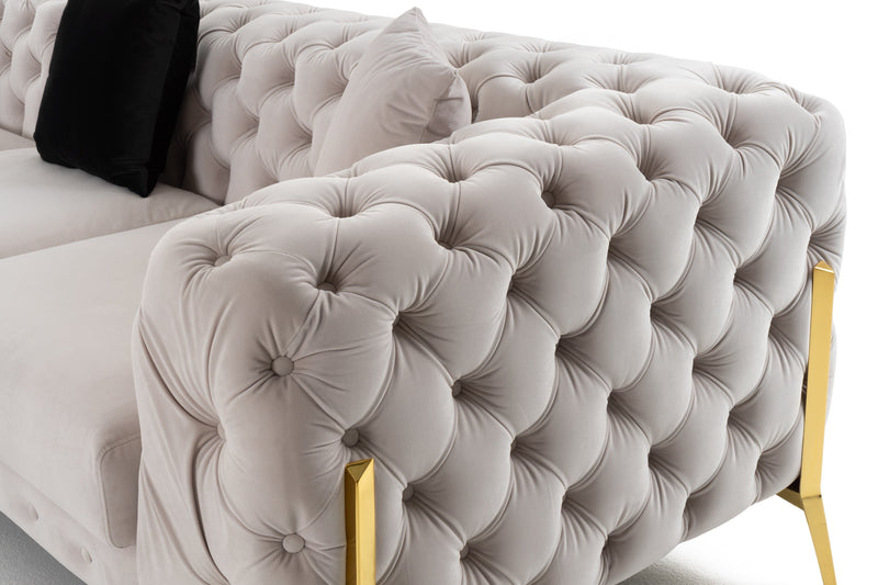 Divani Casa Clarice - Transitional Light Beige Velvet Sectional Sofa