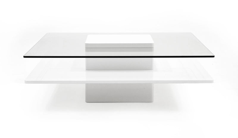 Modrest Clarion - Modern White & Clear Glass Coffee Table
