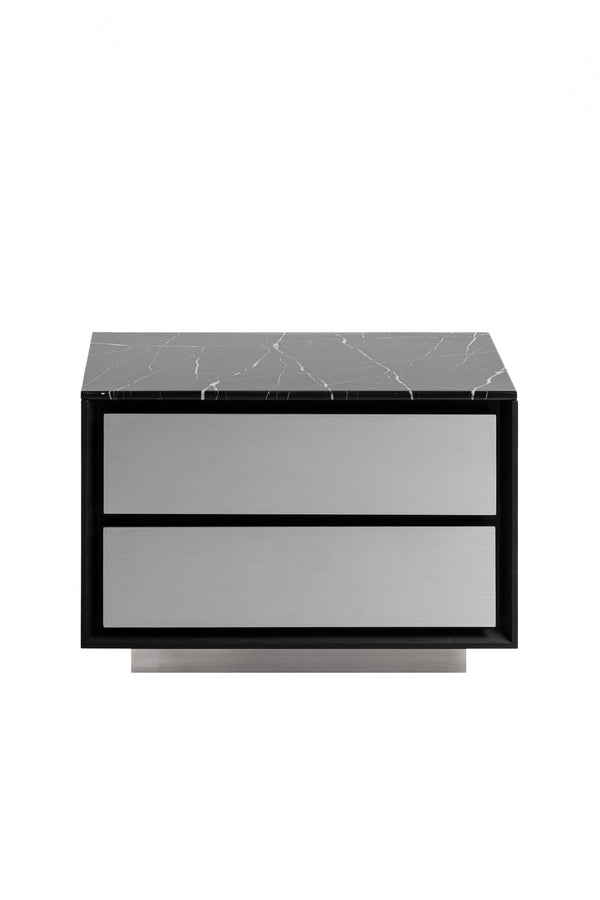 Modrest Concord - Modern Black Marble + Black Ash + Aluminum Nightstand