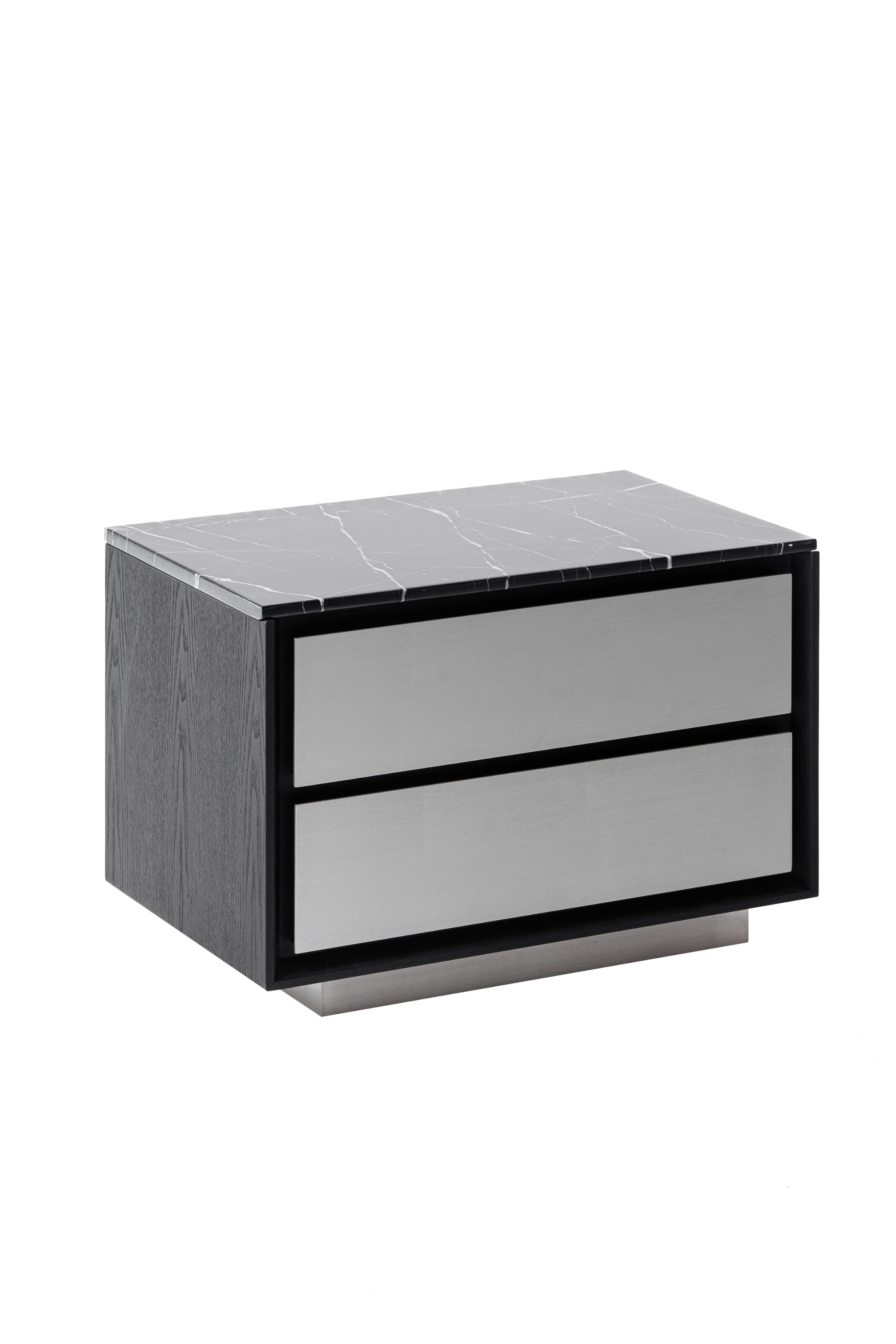 Modrest Concord - Modern Black Marble + Black Ash + Aluminum Nightstand