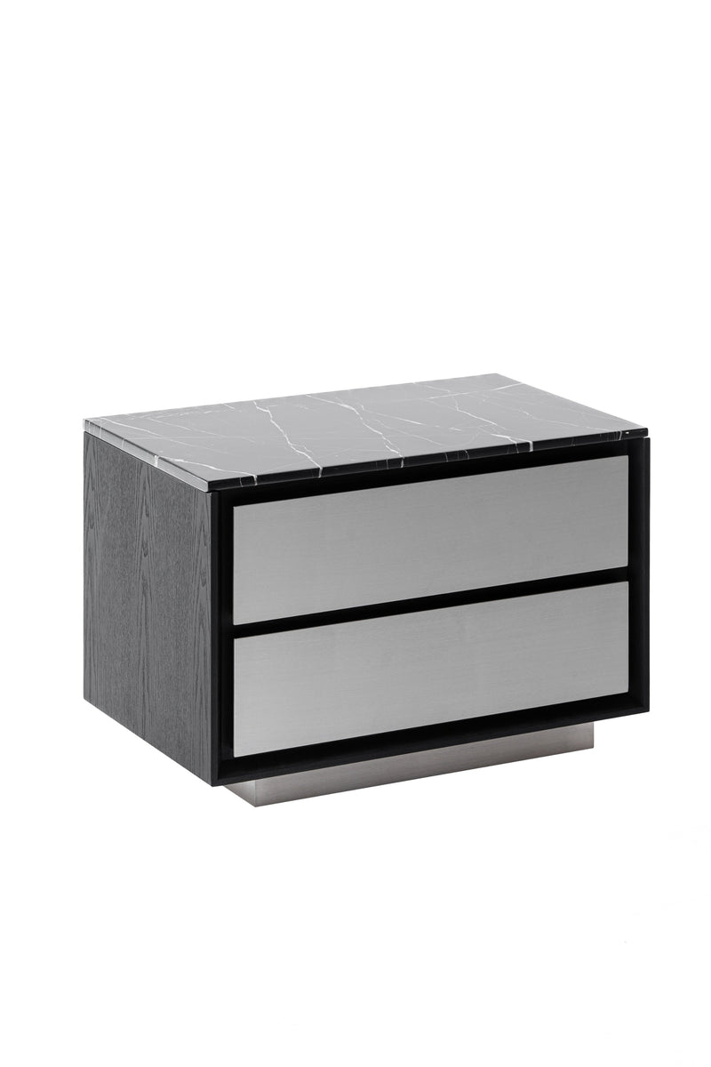 Modrest Concord - Modern Black Marble + Black Ash + Aluminum Nightstand