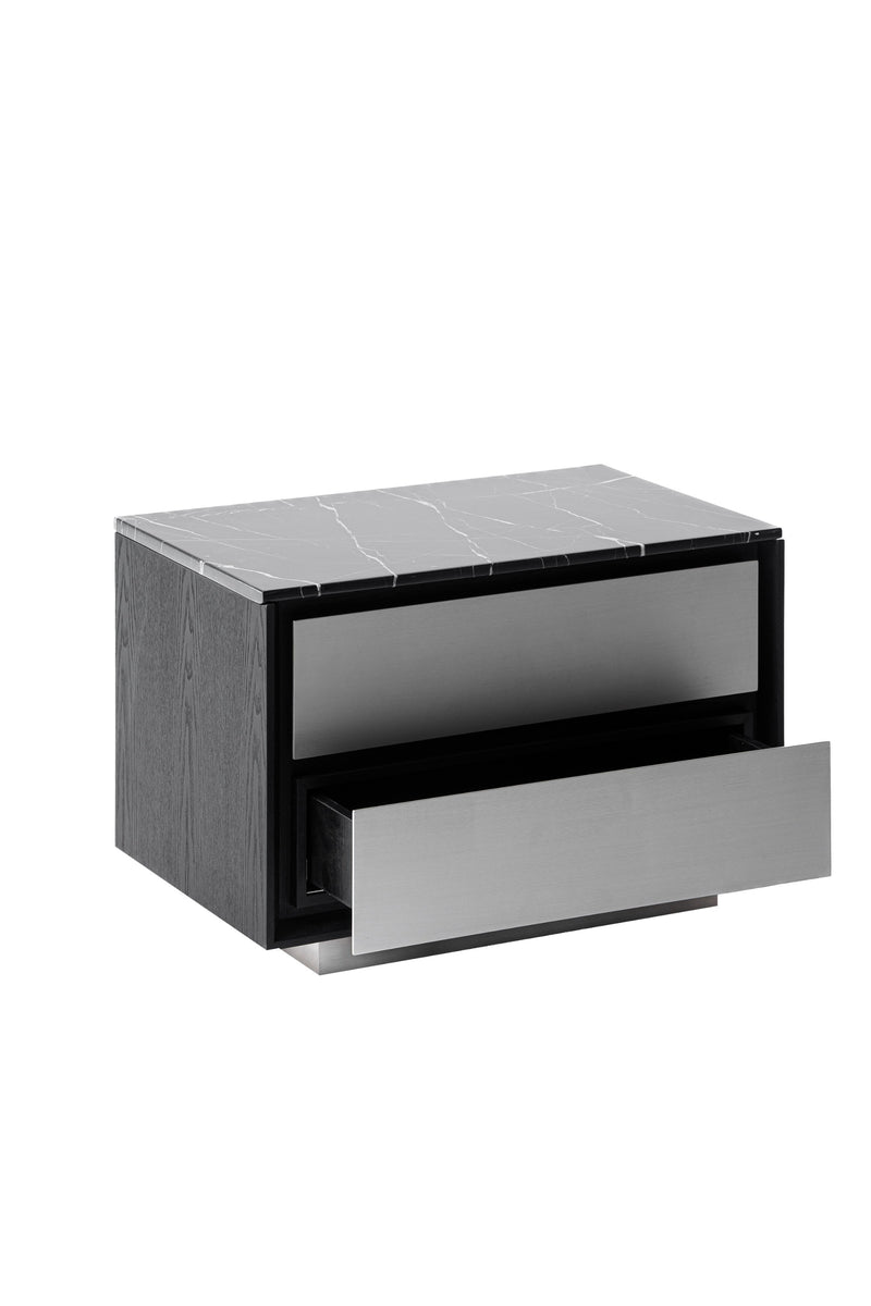 Modrest Concord - Modern Black Marble + Black Ash + Aluminum Nightstand