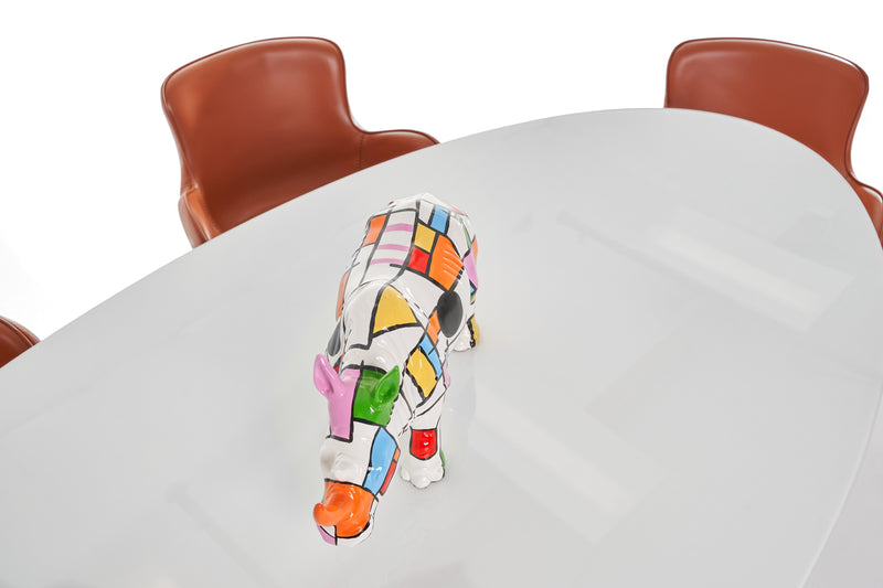 Modrest Corbett - Modern High Gloss White w/ Frosted Glass Dining Table