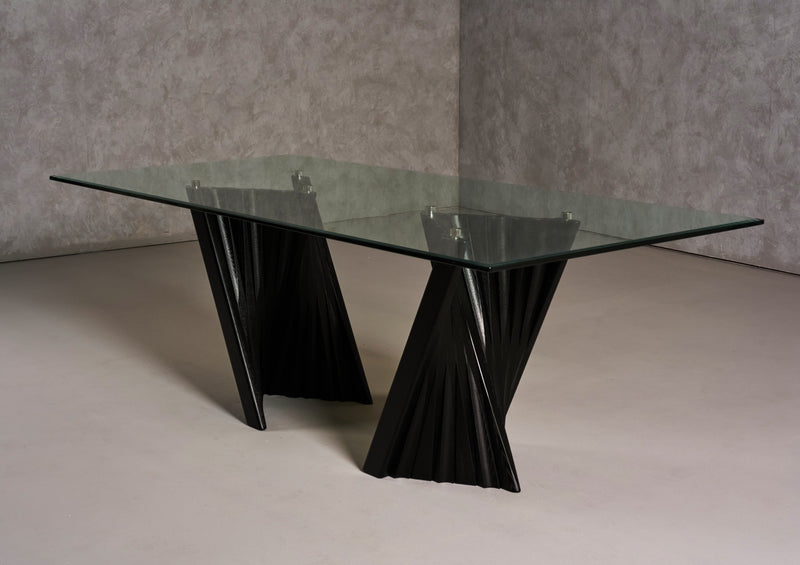 Modrest Corbin Mid-Century Black Ash & Glass Dining Table