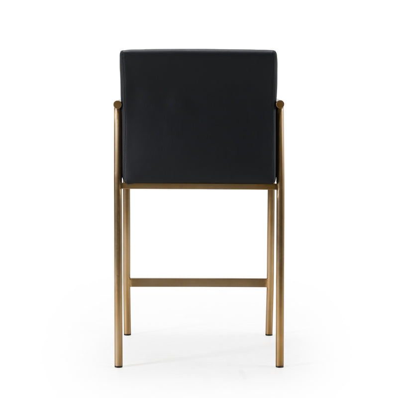 Modrest Custer - Modern Black Vegan Leather + Brass Counter Chair