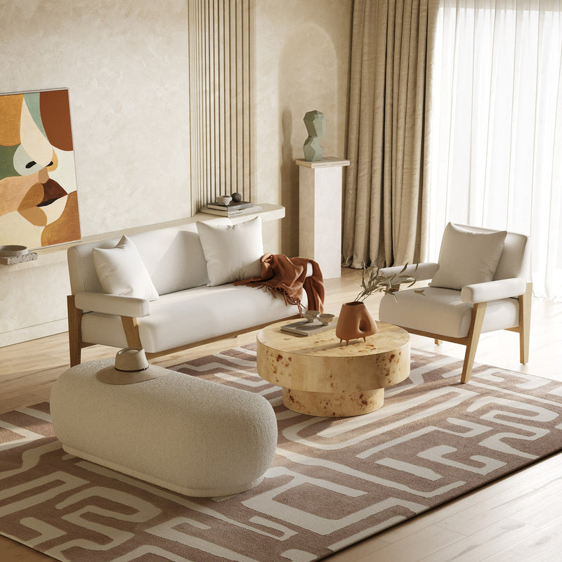Divani Casa Kael - Contemporary White Sherpa Ottoman