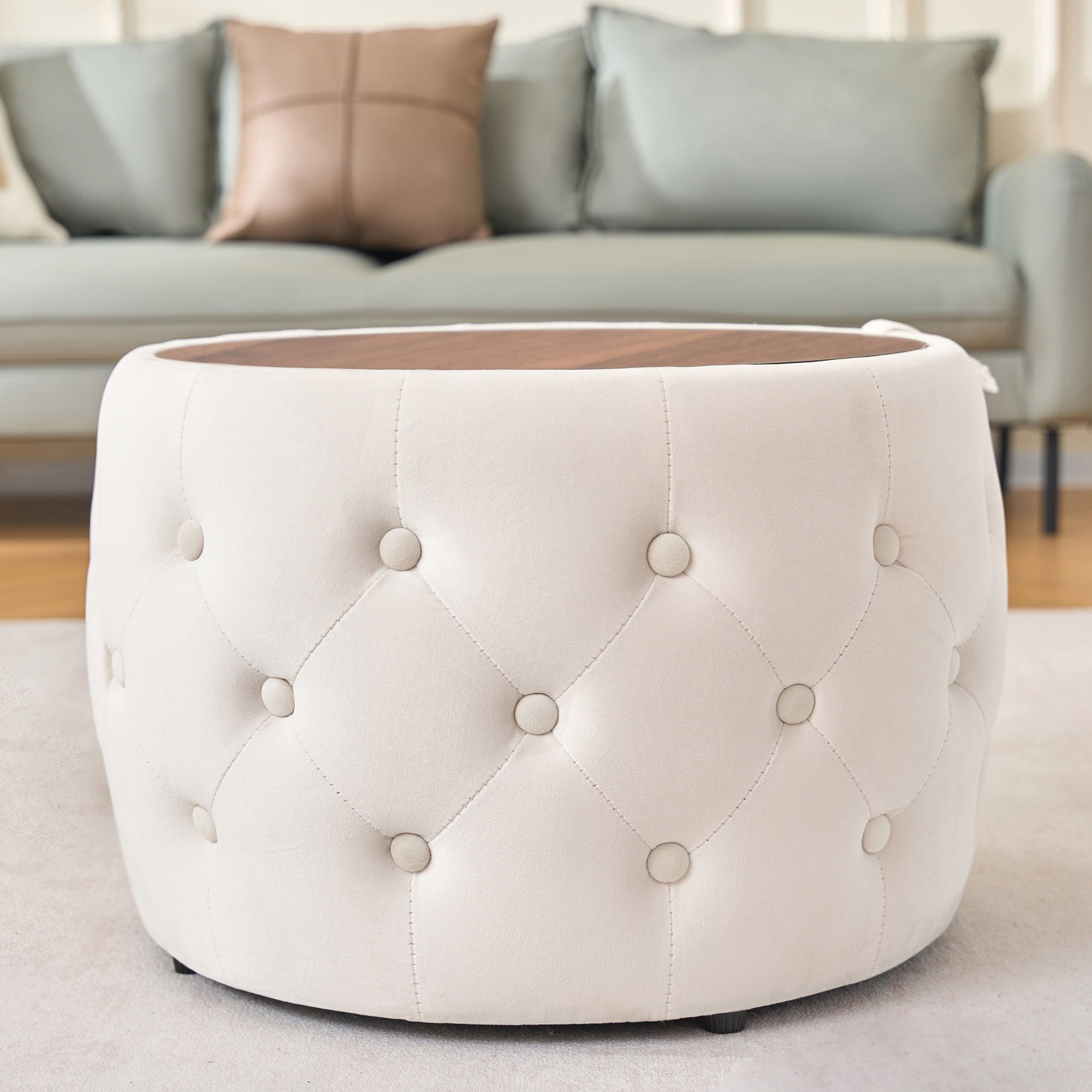 Nesting Ottomans 2 Piece With Tray, 4 In 1 Function