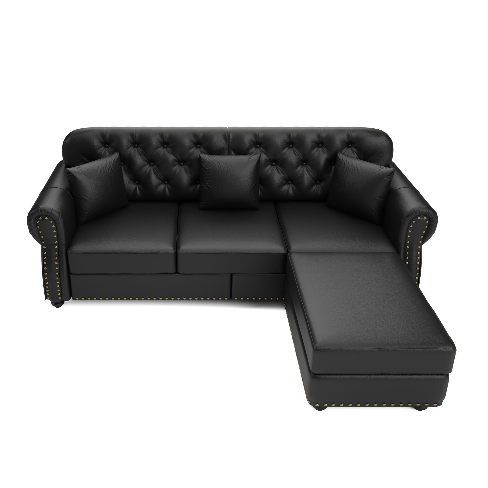 Upholstered Sofa With Nailhead Trim, Rolled Armrests With Ottoman