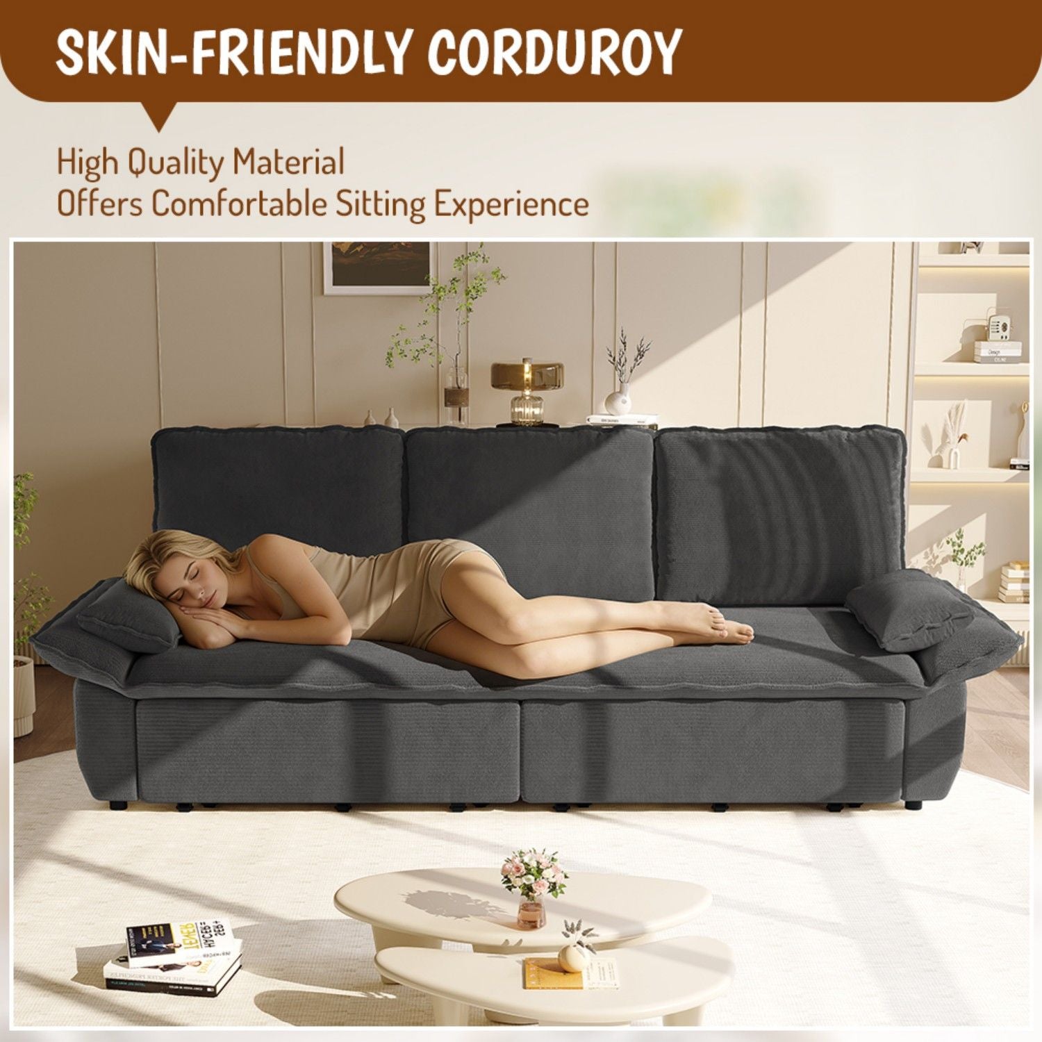 King Size Pull Out Sofa Bed, 3 In 1 Convertible Multifunctional