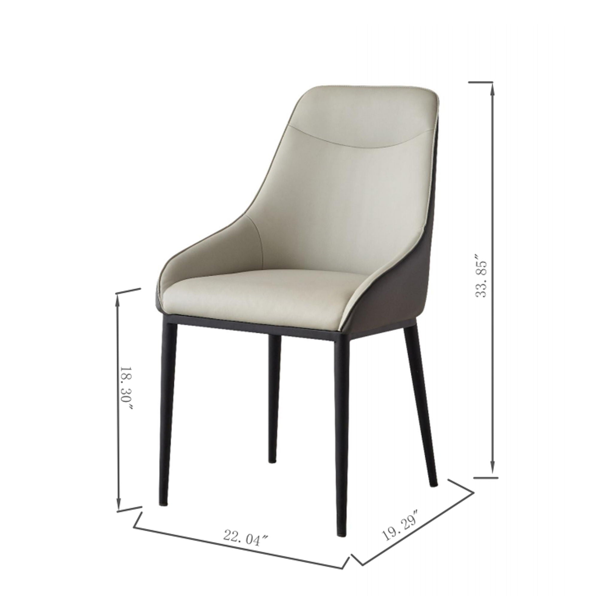 Modern Dining Chair Set Upholstered Seats Steel Metal Legs 2 Tone Contemporary Kitchen Living Room Furniture (Set of 2) - Black / Gray