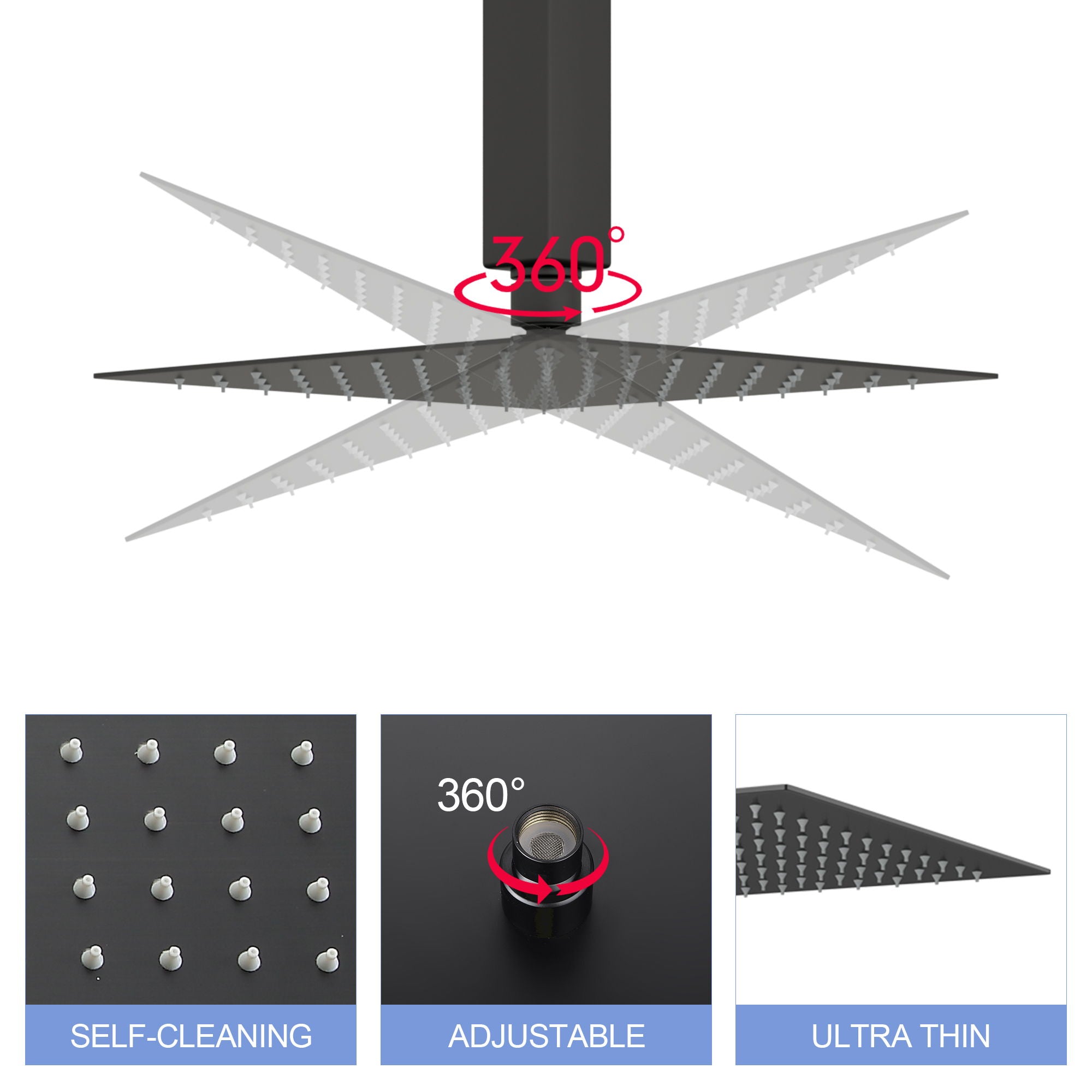 8" Square Rain Shower Head, Ceiling / Wall Mount Stainless Steel Bath Fixture