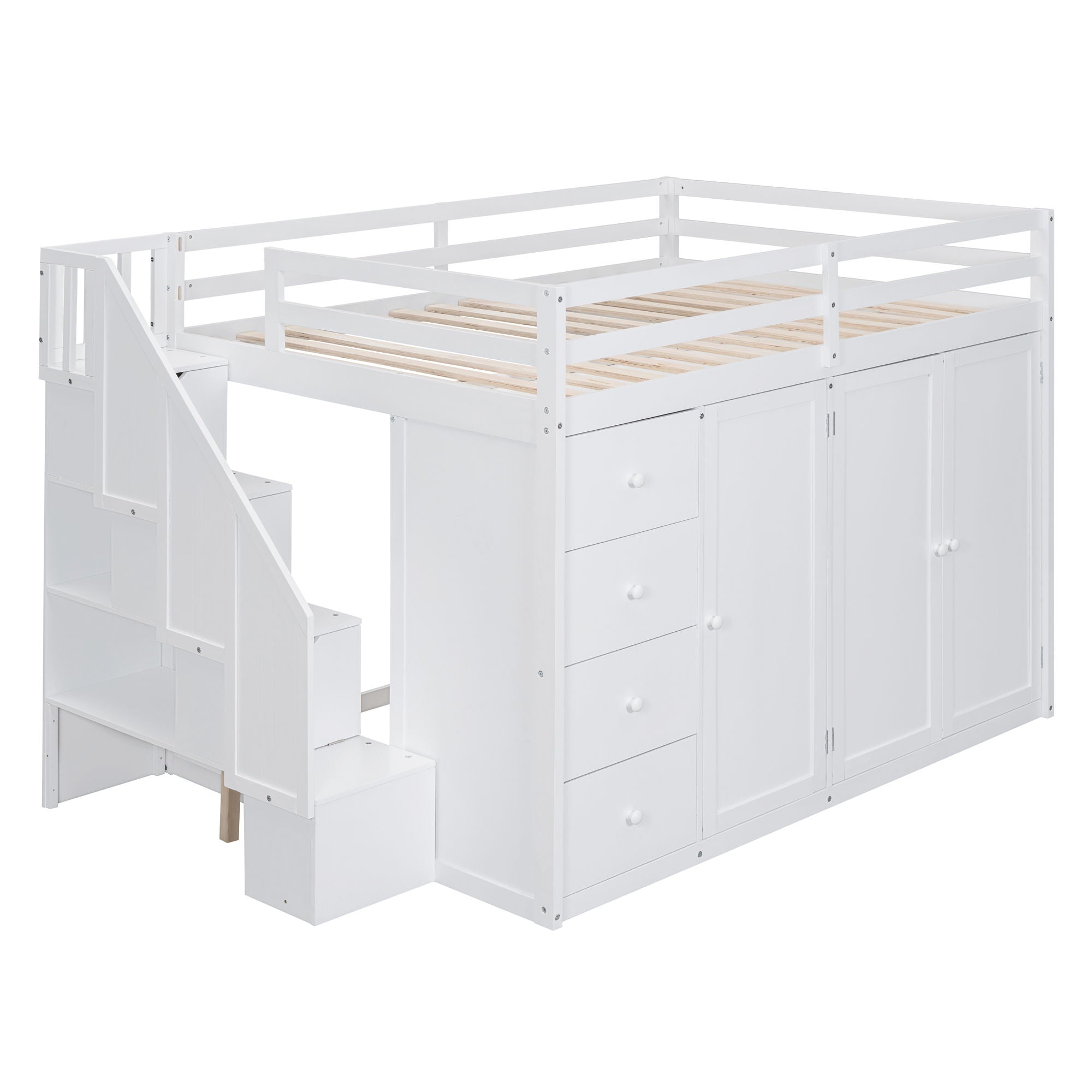 Loft Bed With Built In Wardrobes, Cabinets And Drawers