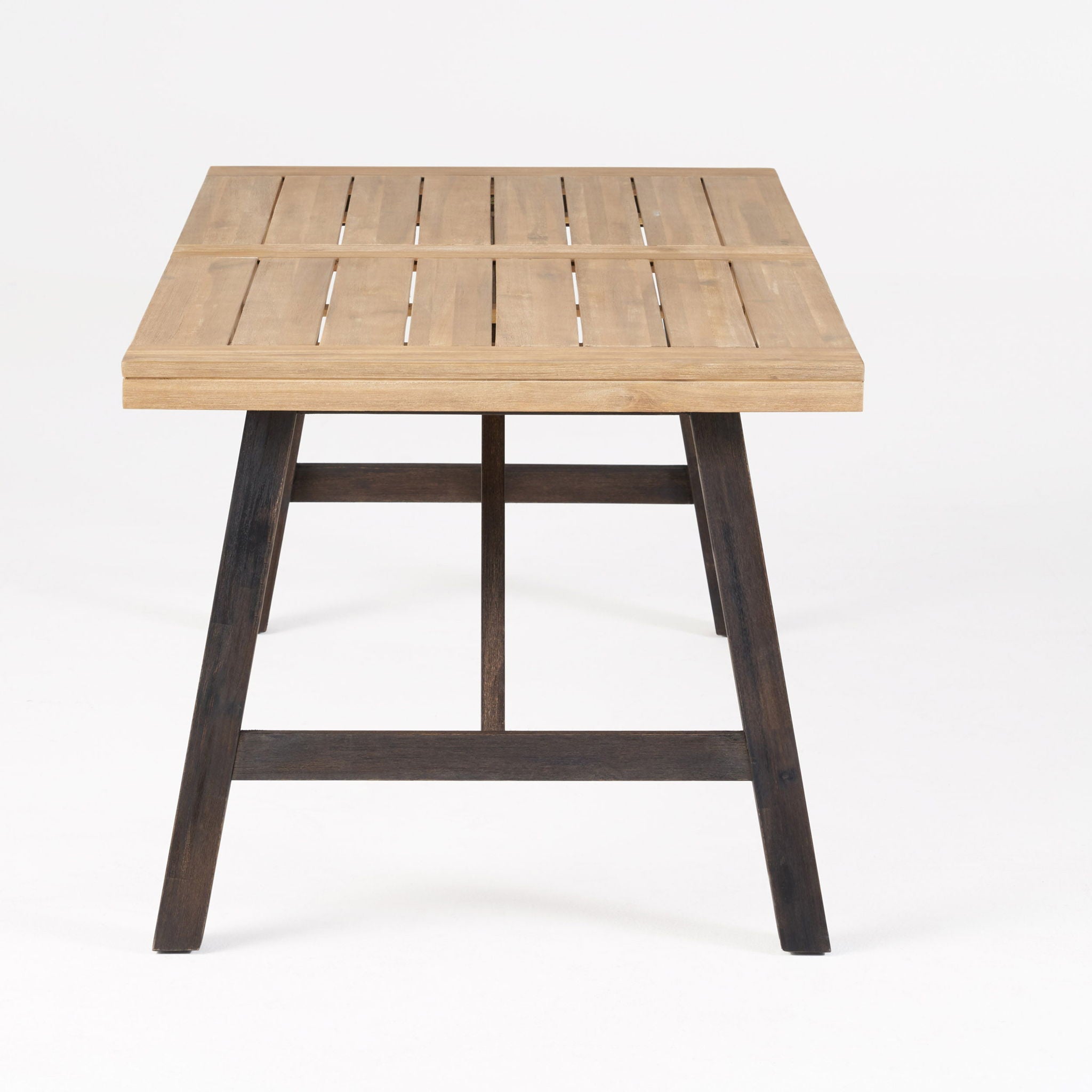 Outdoor Weather Resistant Dining Table With Slat Panel Design - Natural / Gray