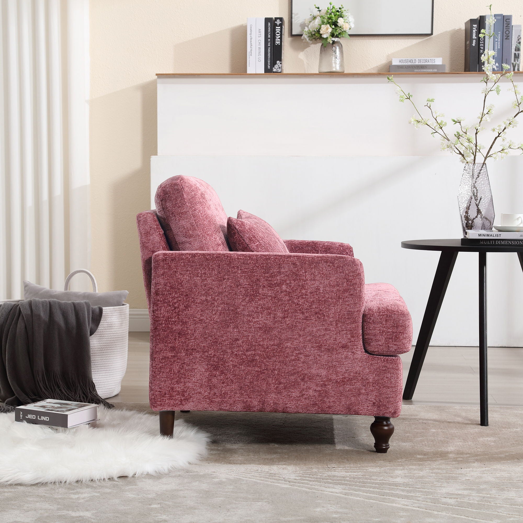 Modern Mid Century Wood Frame Armchair With Tufted Design
