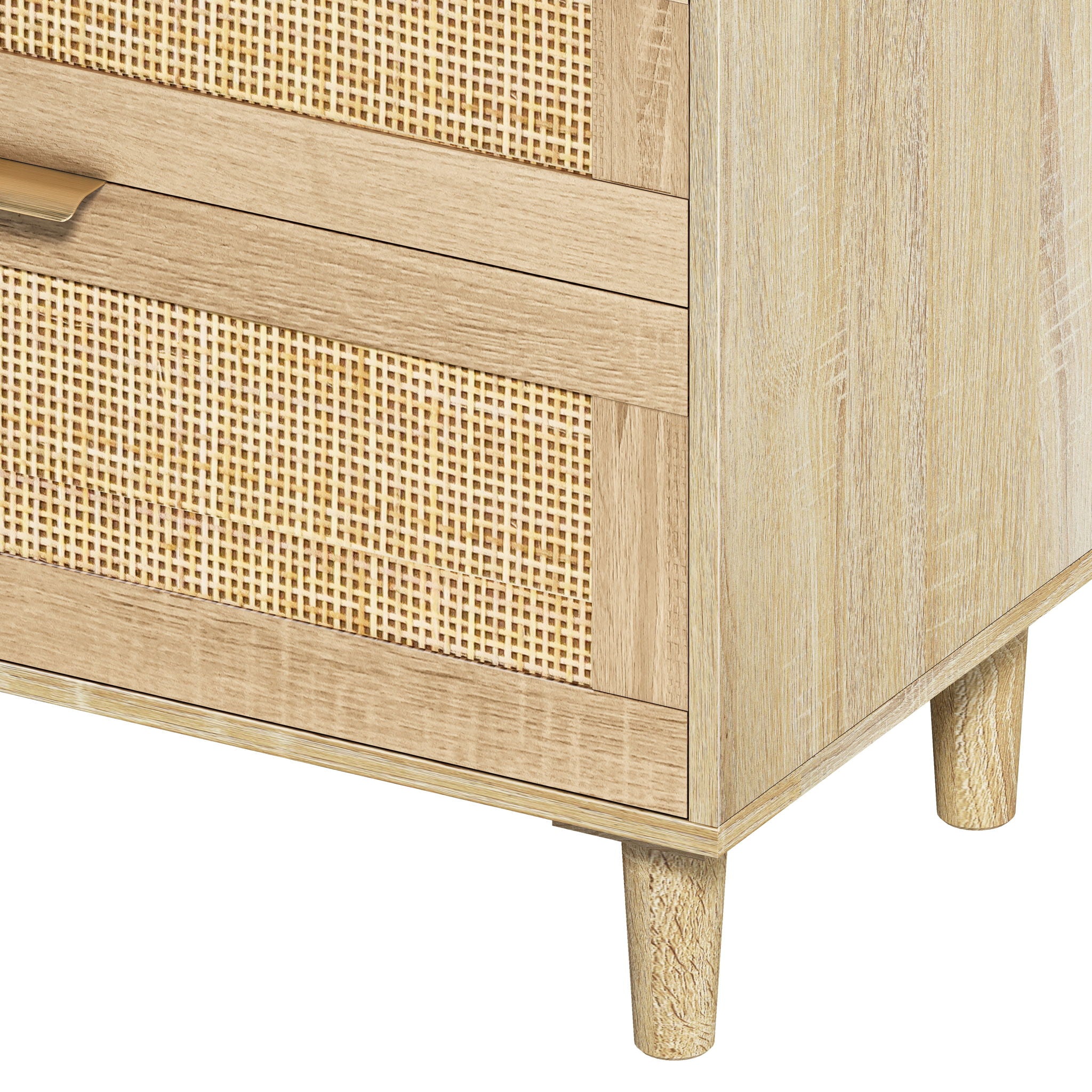 Rattan Dresser With 6 Drawers, Wooden Legs & Metal Handle