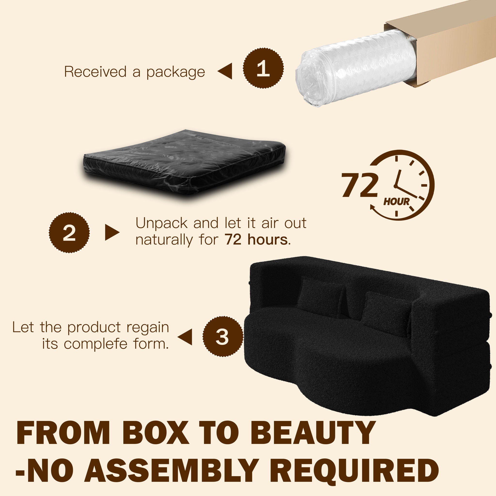 Modern Floor Sofa With 2 Pillows, Twin Size For Living Room
