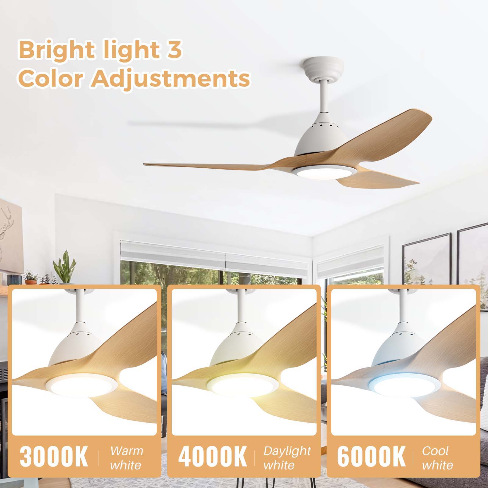 Bredoom Ceiling Fan With Remote Control And LED Light, Blades, Reversible DC Motor For Indoor / Outdoor Use