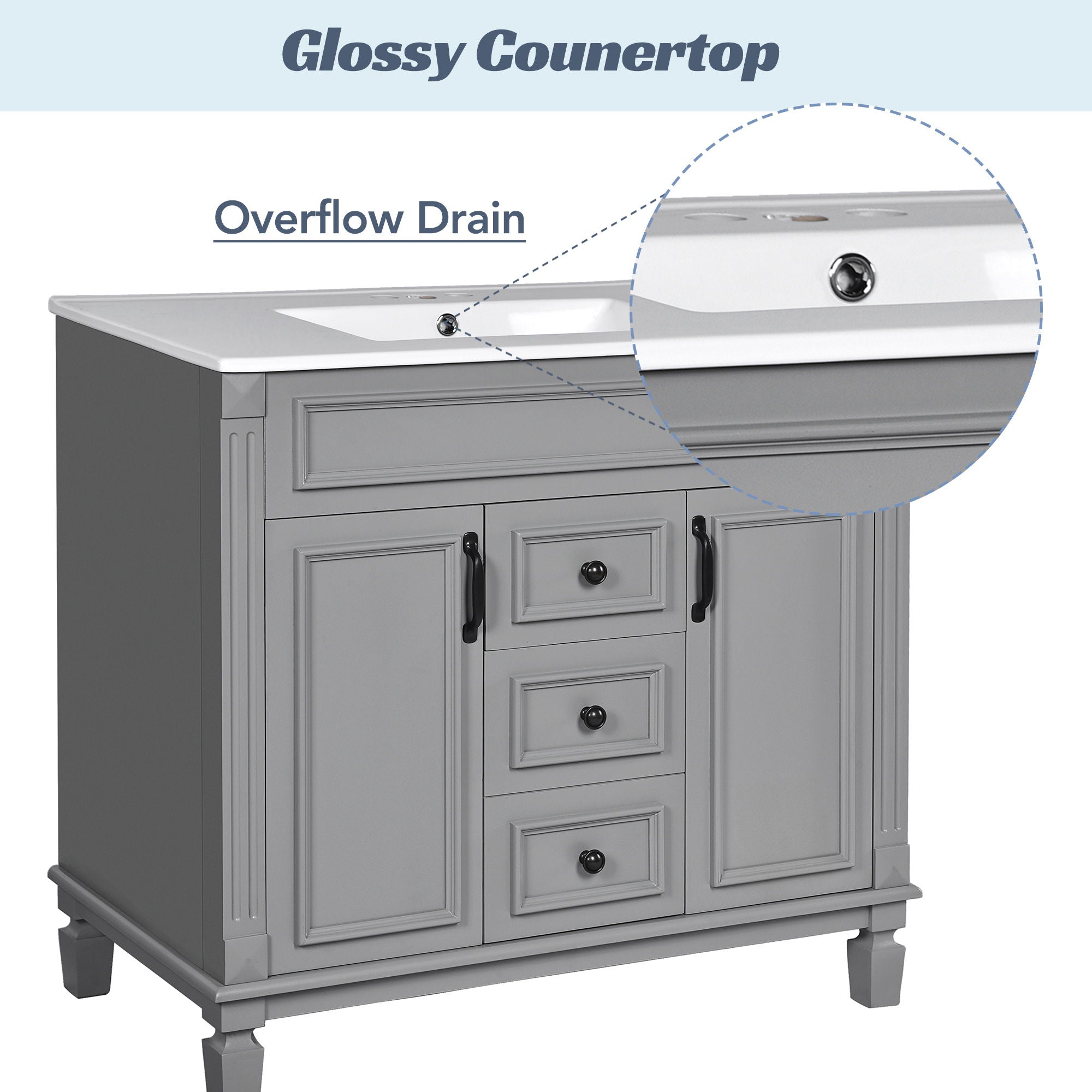 Bathroom Vanity With Top Sink, Mirror Cabinet, 2 Soft Closing Doors & 2 Drawers