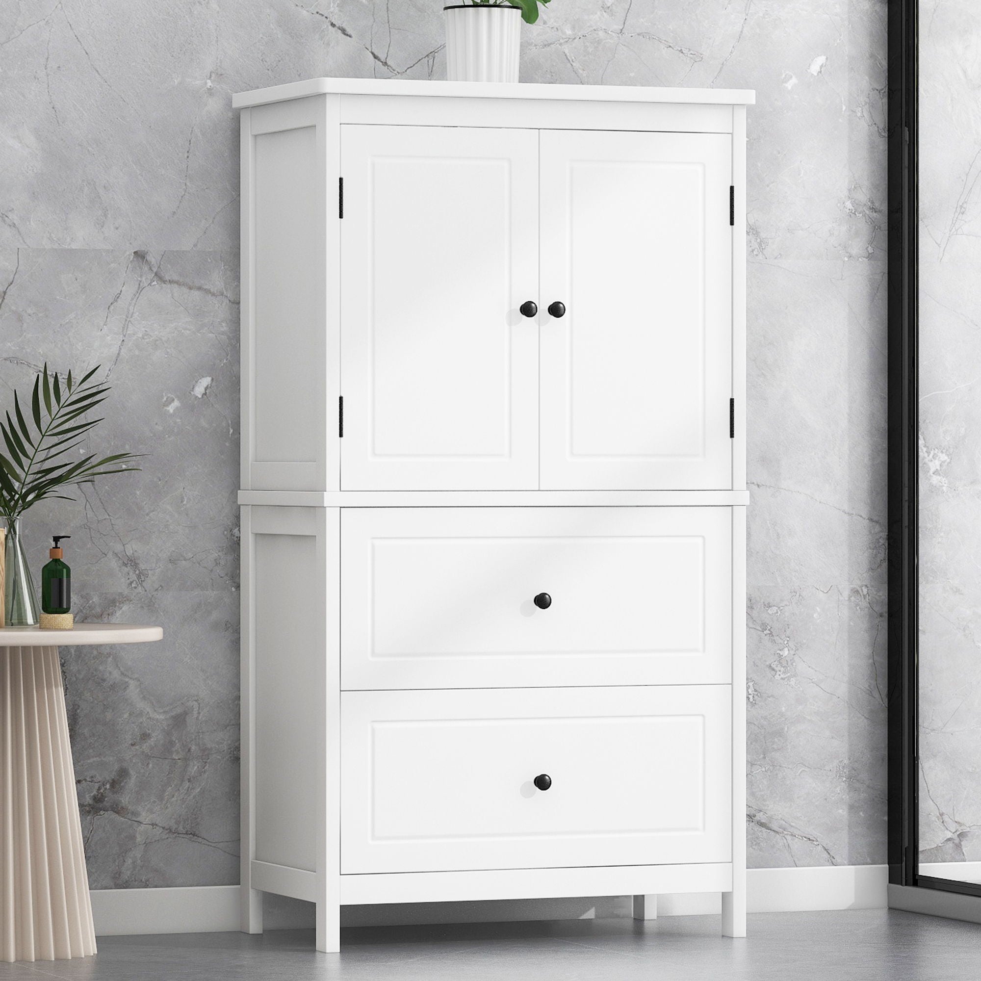 Bathroom Storage Cabinet With 2 Doors And Drawers, Adjustable Shelf