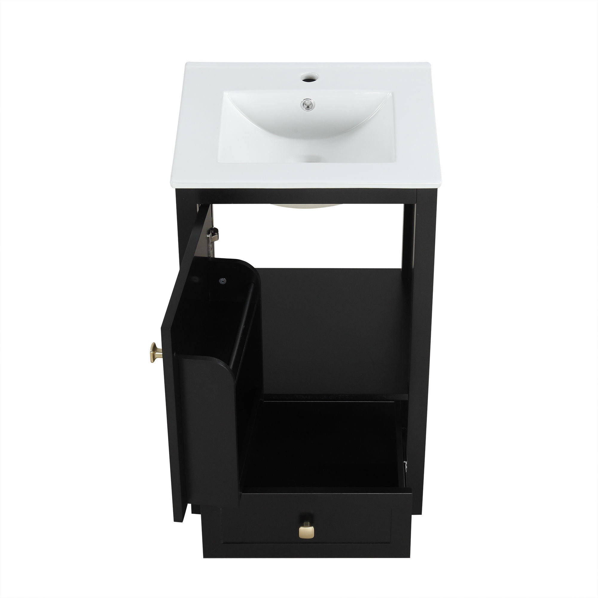 20" Bathroom Vanity With Sink Cabinet With Soft Closing Door, Drawer & Storage Rack - Black