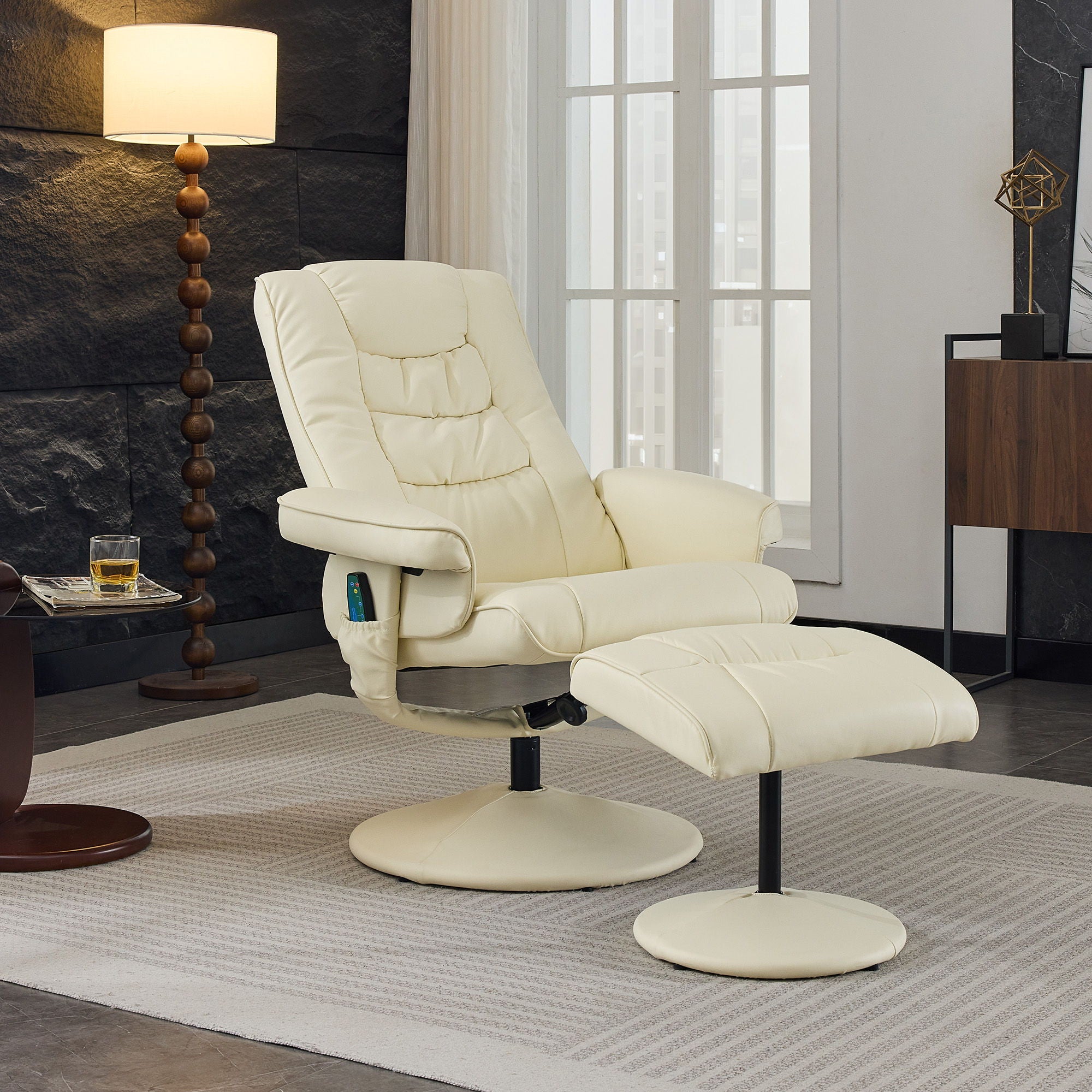Recliner Chair With Ottoman, 360° Swivel Massage Lounge Chair With 5-Point Vibration & Heated Seat