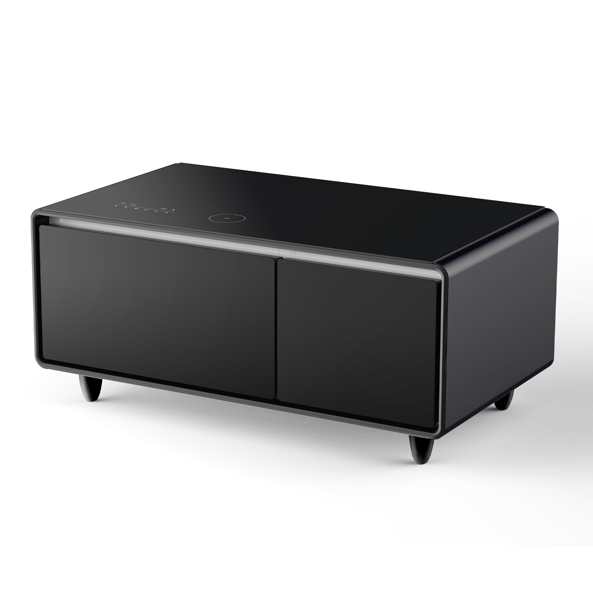 Modern Smart Coffee Table With Built-In Fridge - tooth Speaker, Wireless Charging, Touch Control Panel, USB Interface, Outlet Protection, Atmosphere Light