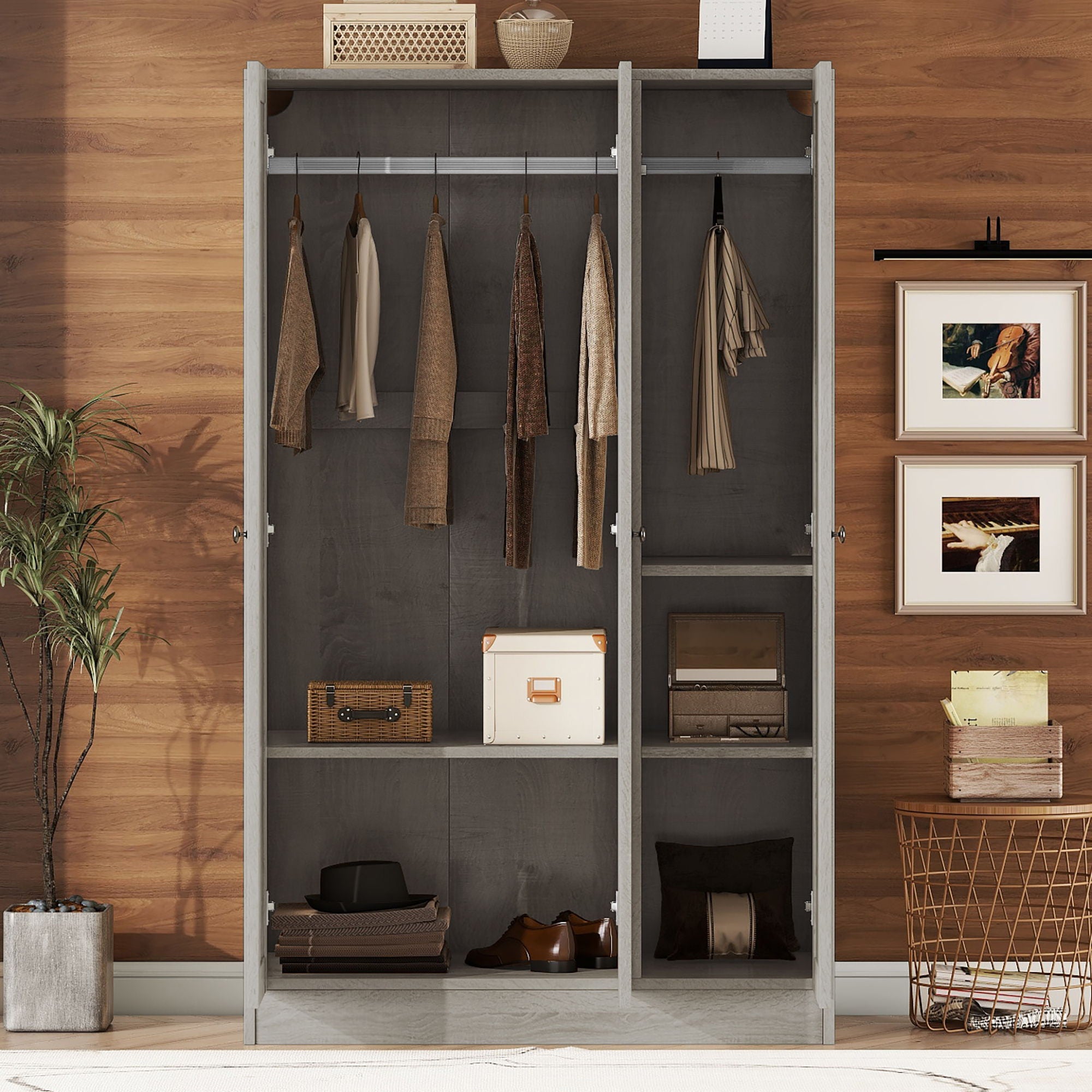 3 Door Shutter Wardrobe With Shelves