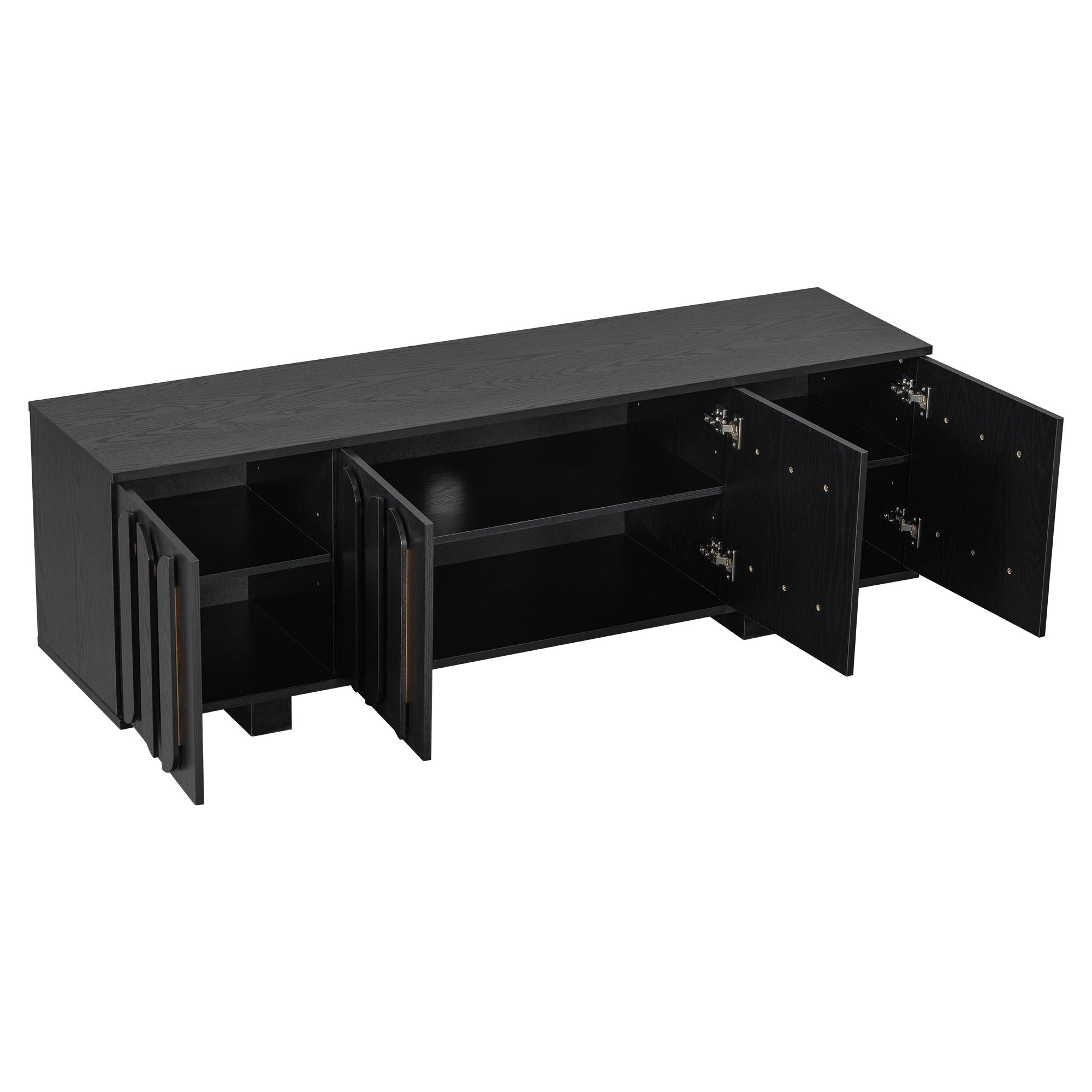 Farmhouse TV Stand, Storage Media Console With Adjustable Shelves & 3 Cable Holes
