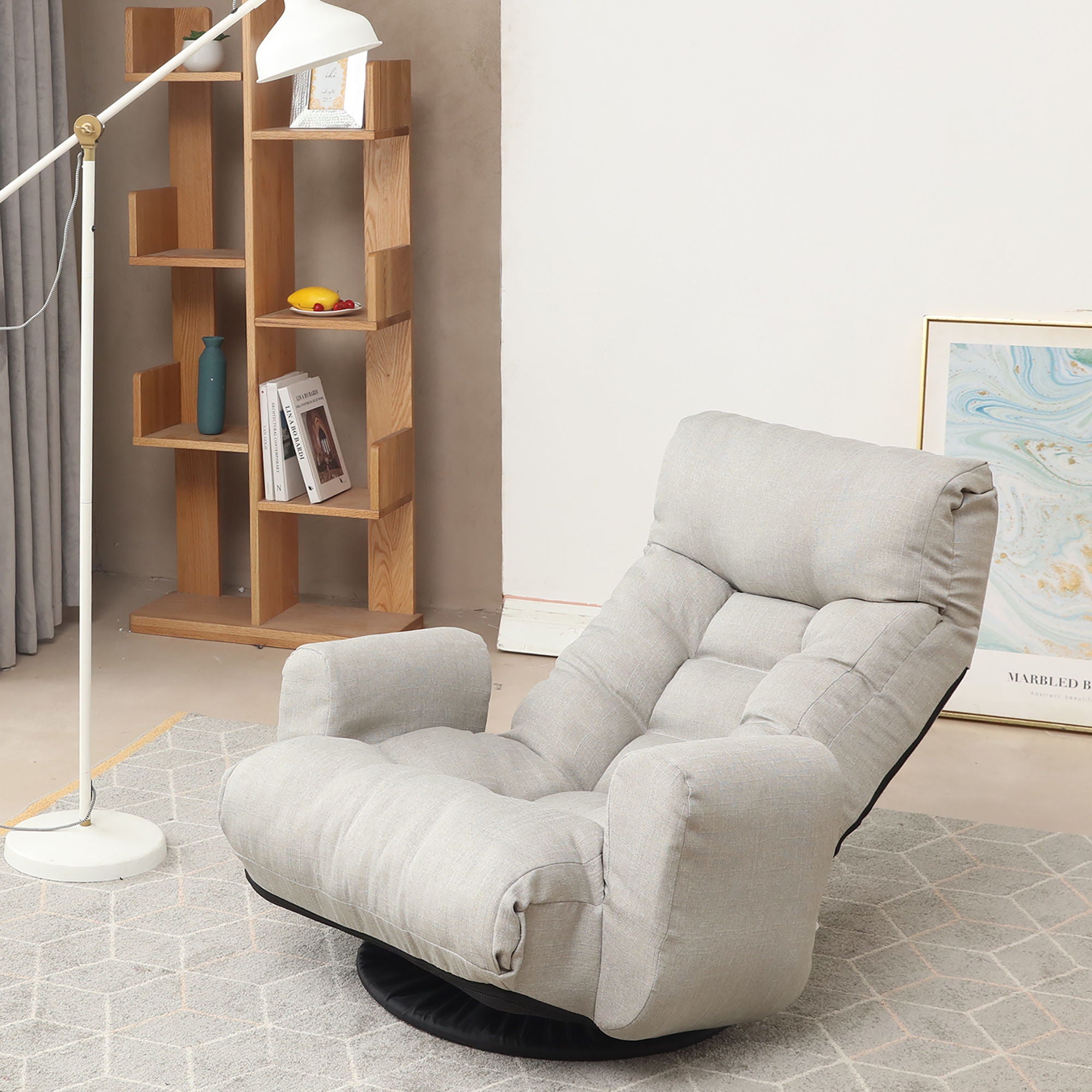 Modern With Metal Frame Swivel Game Lounge Chair With Adjustable Headrest And Waist Support, 360 Degree Rotatable Leisure Chair For Living Room - Gray