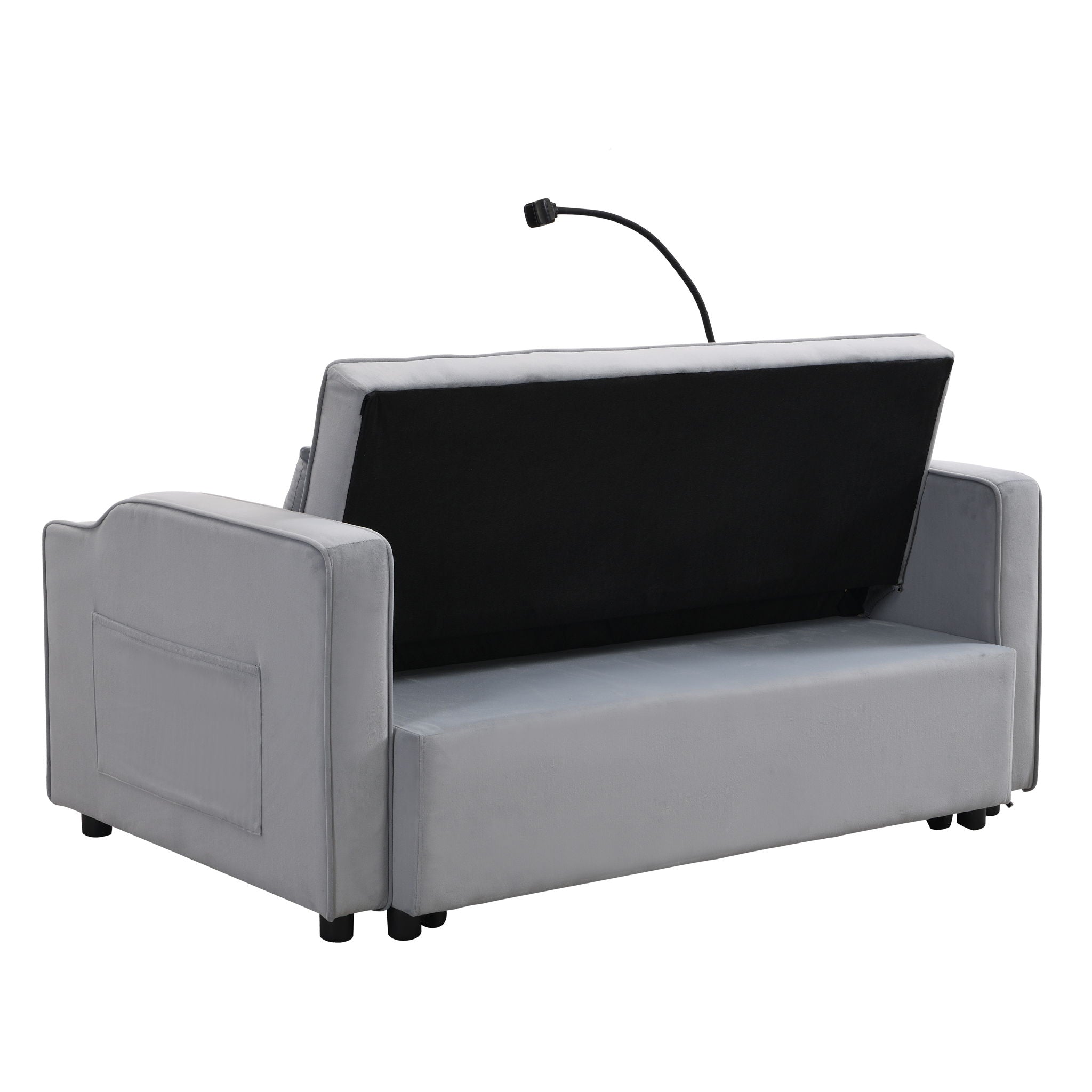 Modern Loveseat With Pullout Bed, Adjustable Reclining Backrest