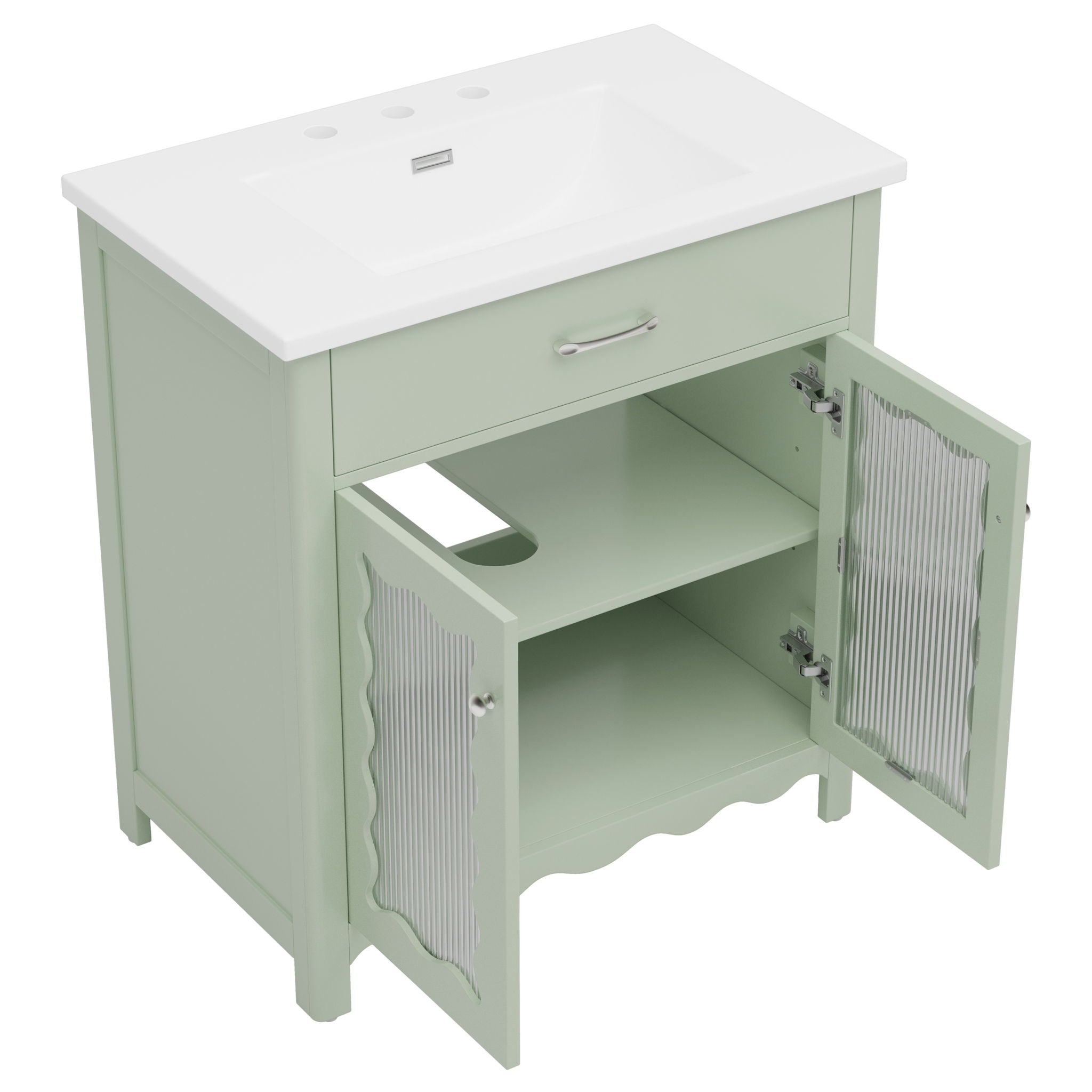 Modern Bathroom Vanity With Tempered Glass Doors