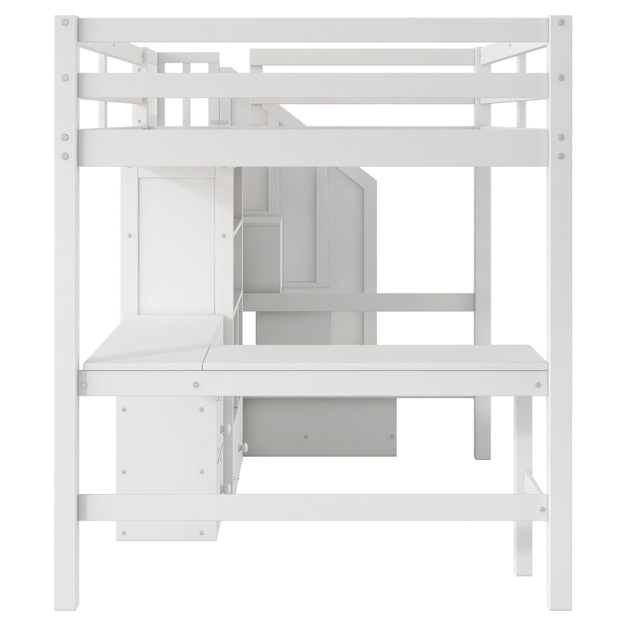 Loft Bed & L Shaped Desk, Drawers, Cabinet, And Storage Staircase
