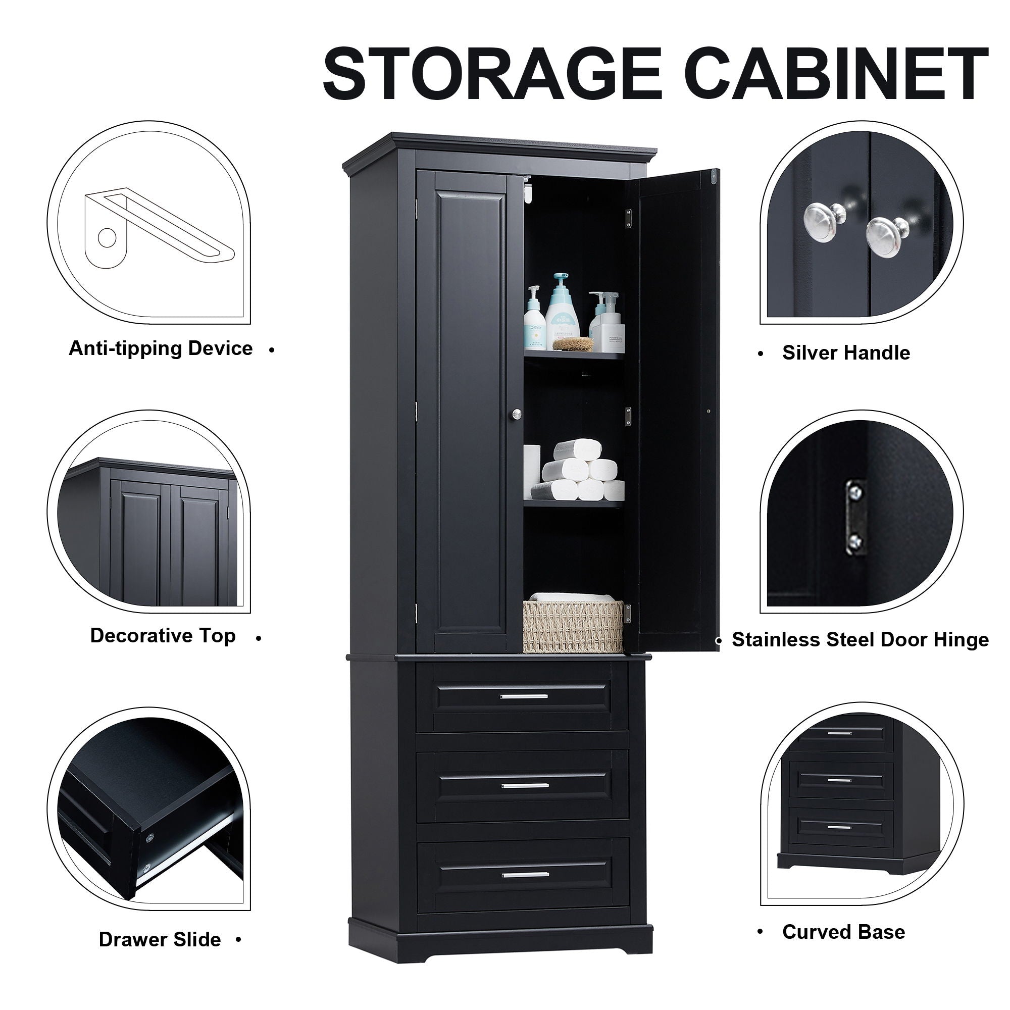 Storage Cabinet With 3 Drawers For Bathroom
