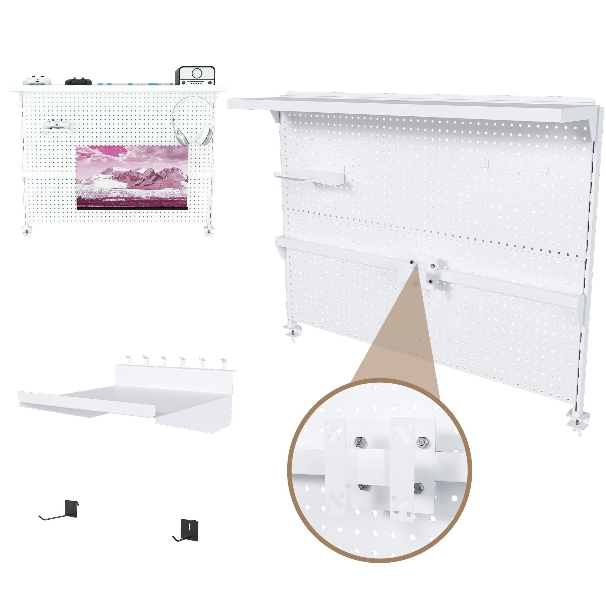 Clamp On Desk Pegboard With Single Monitor Stand