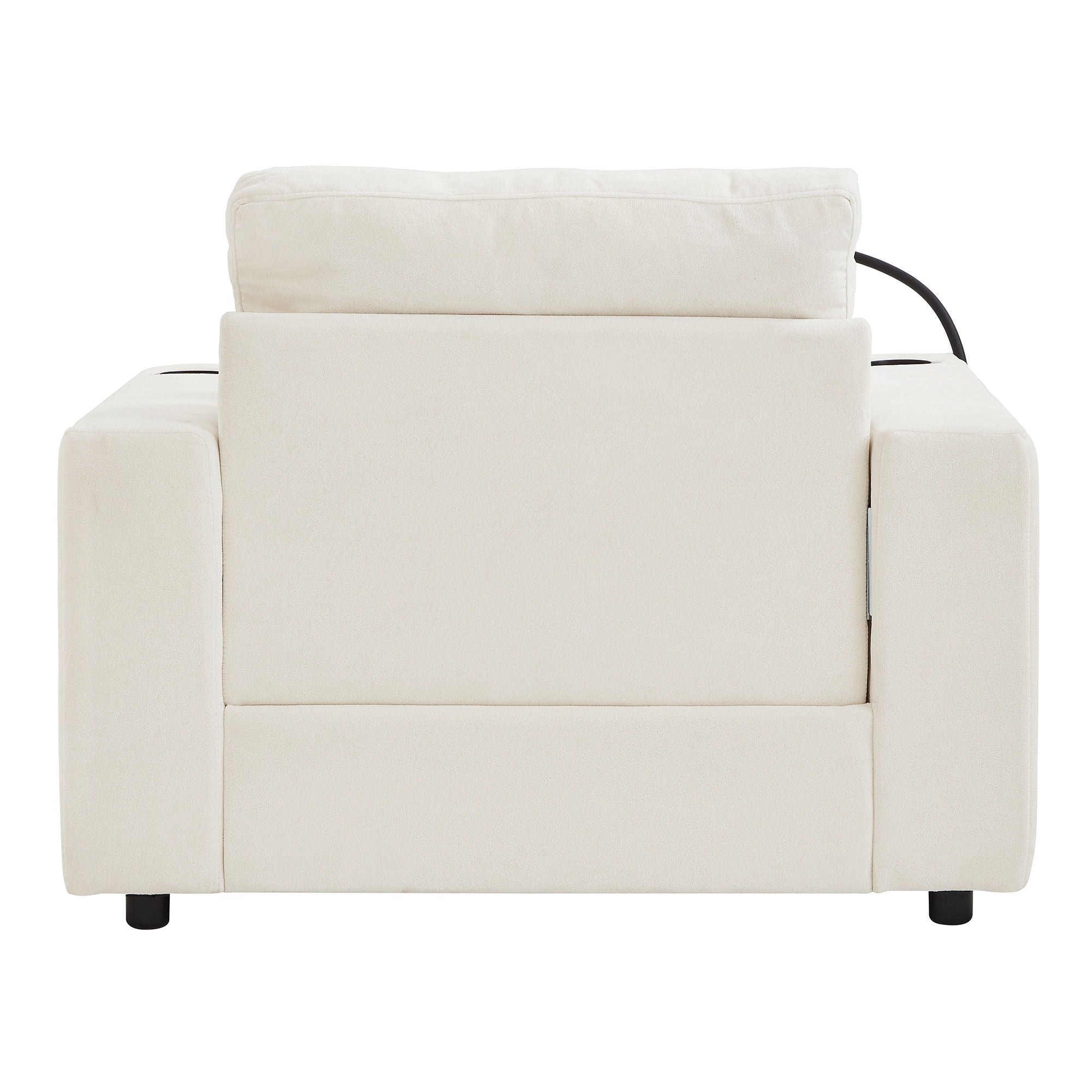 Modern Style Armchair Chaise Lounge Sofa Couch With Movable Storage Ottoman, USB Ports, Cup Holders, Phone Holder, Side Pockets