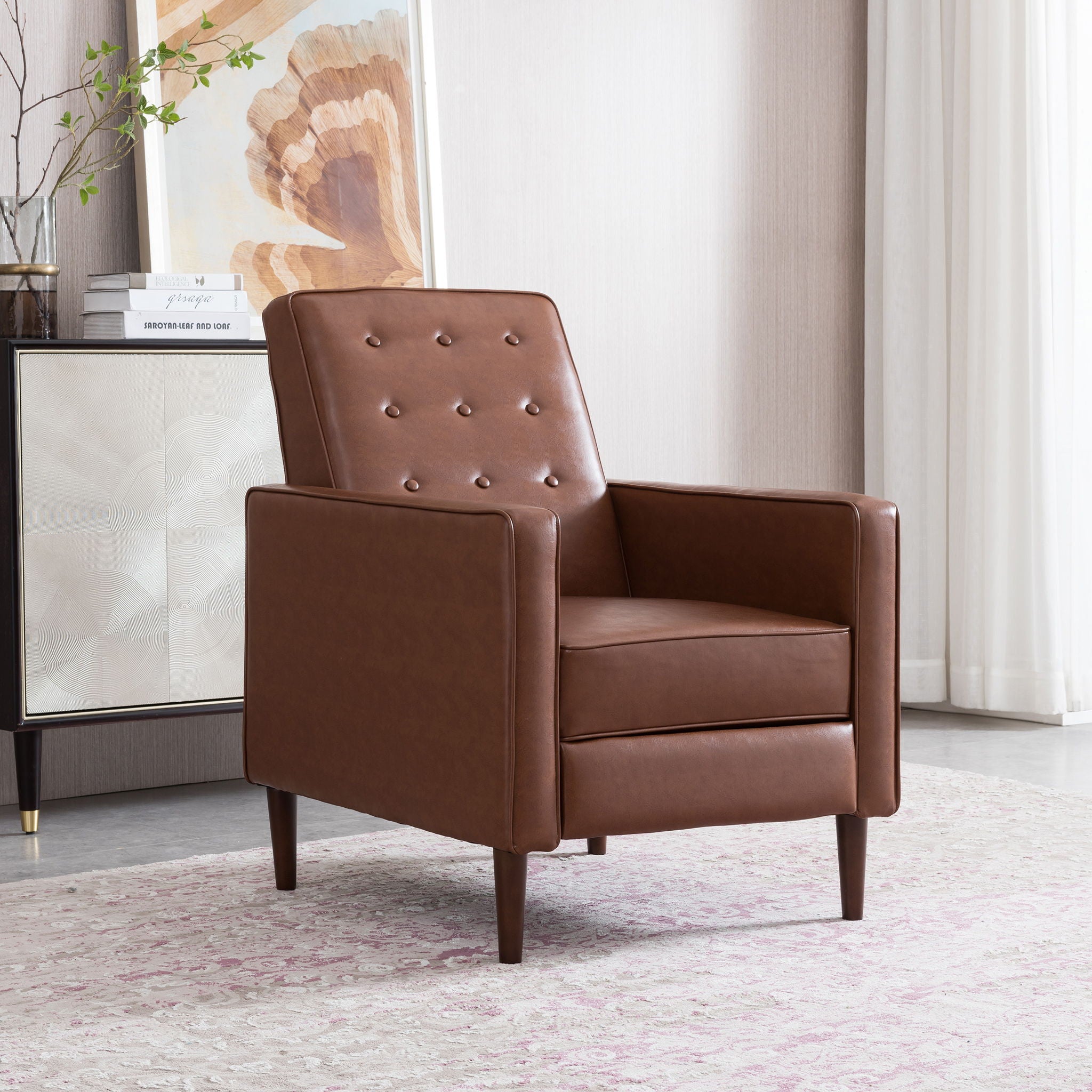 Mid-Century Modern Recliner With Button Tufted Waffle Stitch