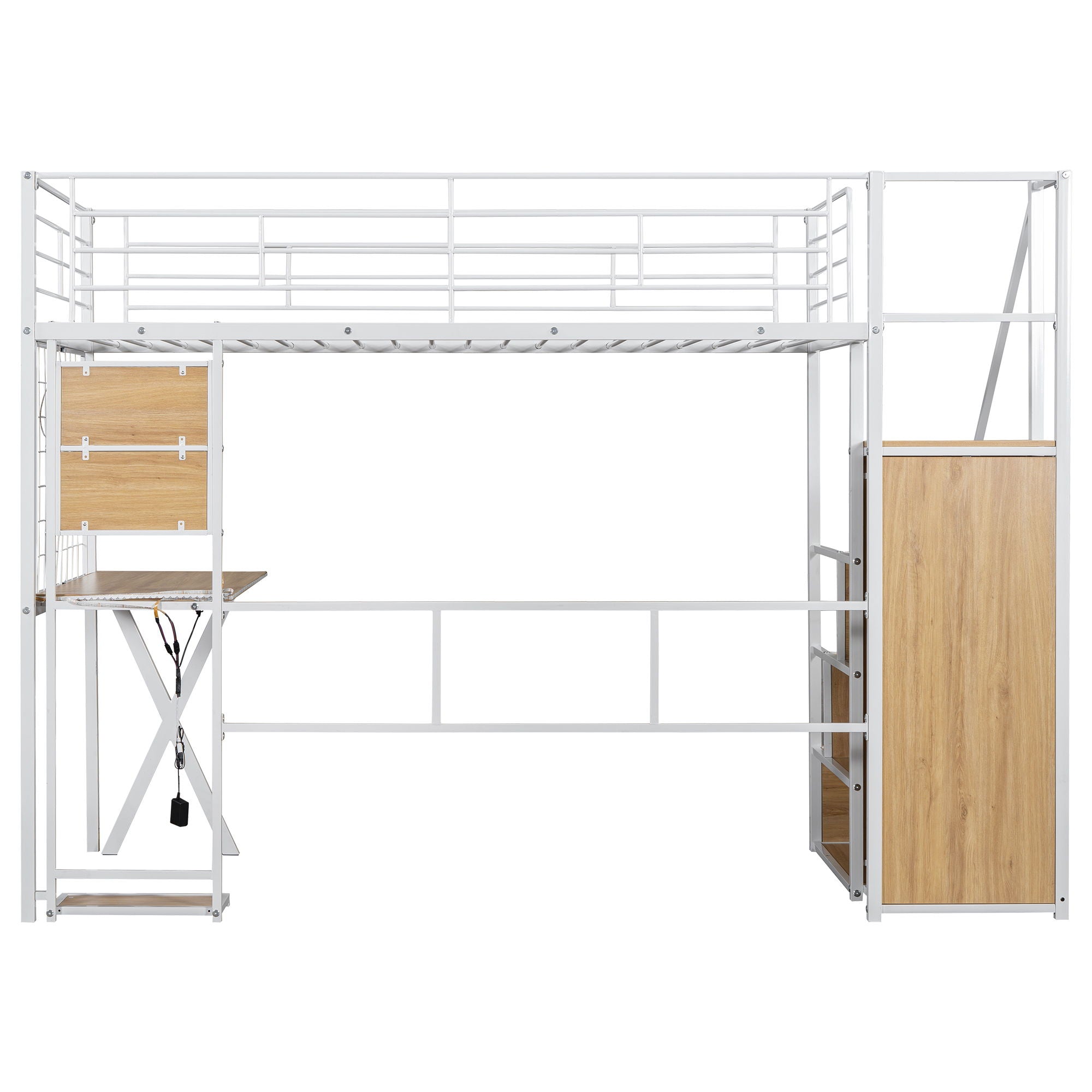 Loft Bed With Built In Work Station, Wardrobe, Storage Staircase And LED
