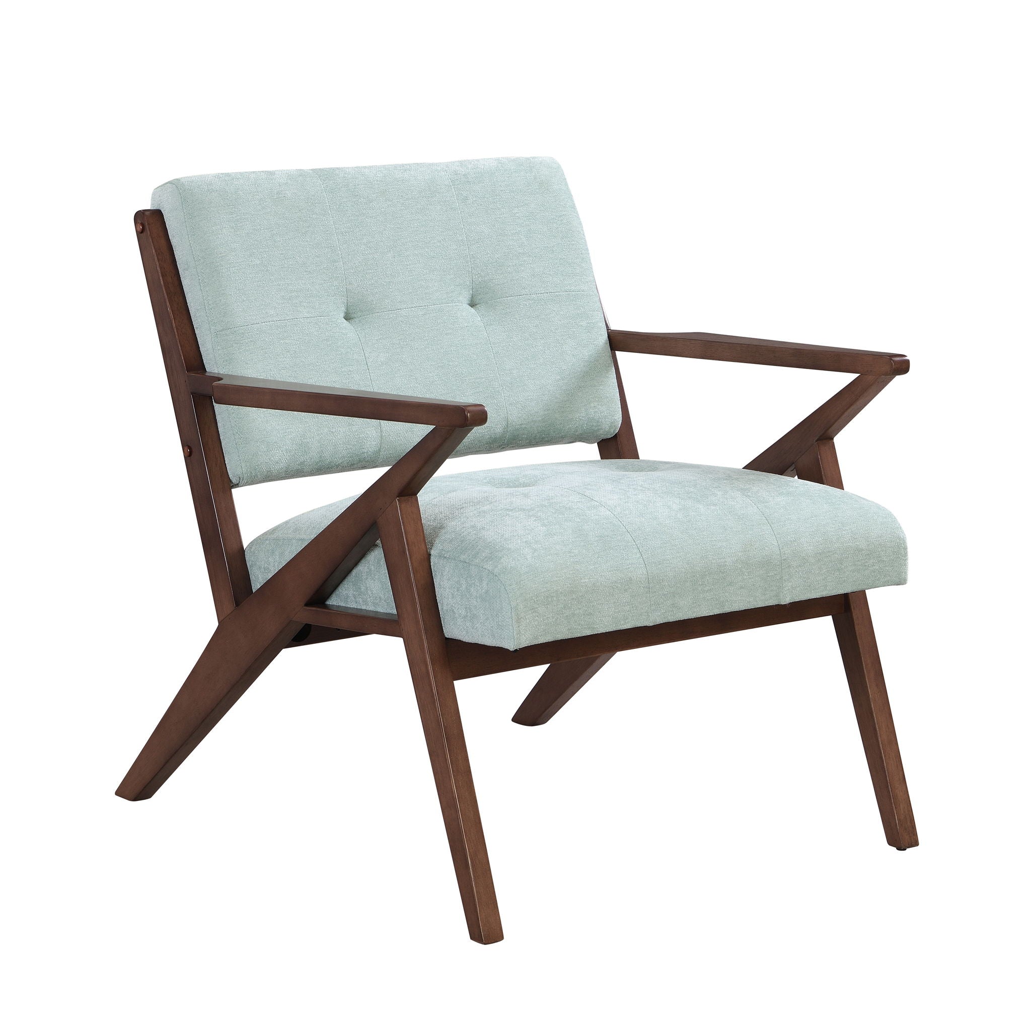 Modern Accent Chair With Plush Cushions, Angled Arm Design - Green