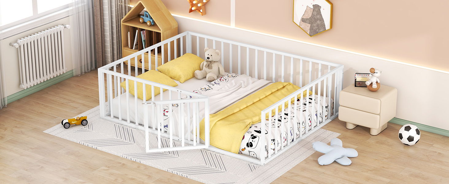 Metal Floor Bed Frame With Fence And Door