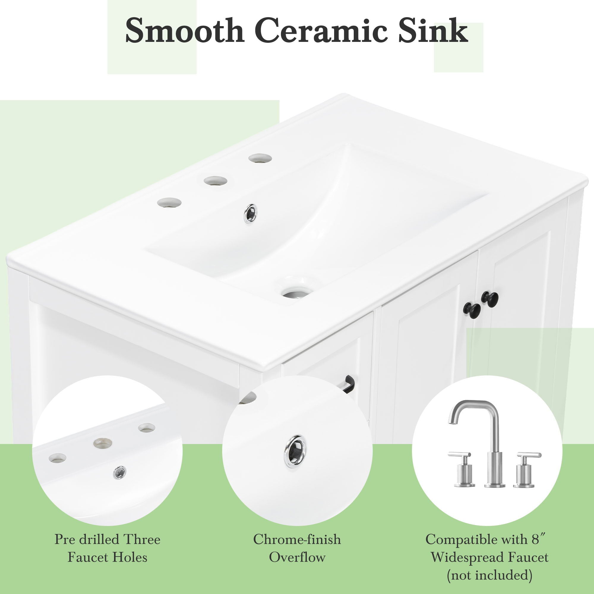 Bathroom Vanity With Sink Top, Bathroom Vanity Cabinet With 2 Doors And 2 Drawers, Open Shelf