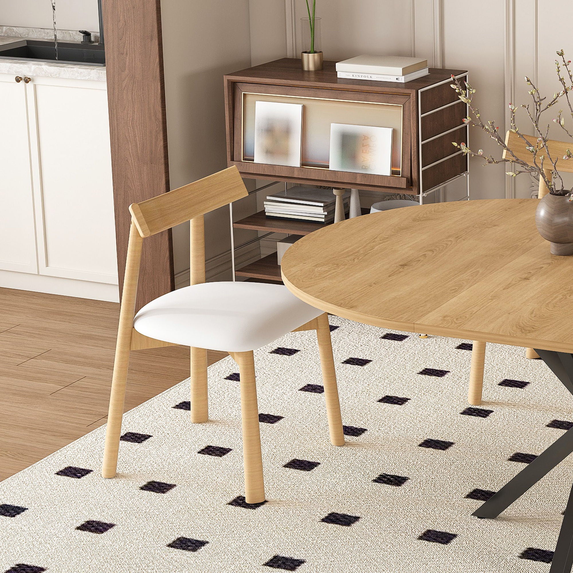 Modern Extendable Round Dining Table Set, Table With Chairs