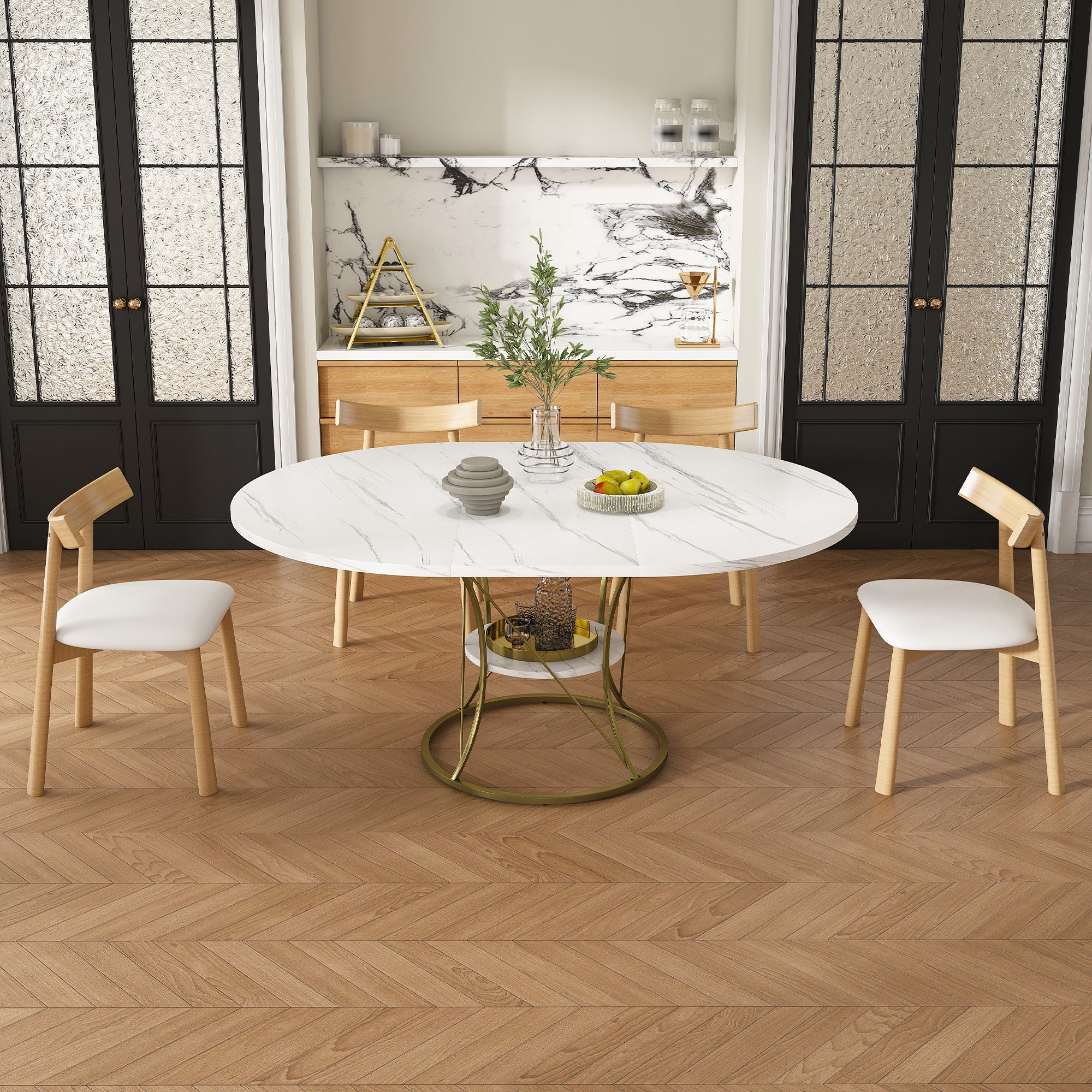 Round Extendable Dining Table Set With Chairs