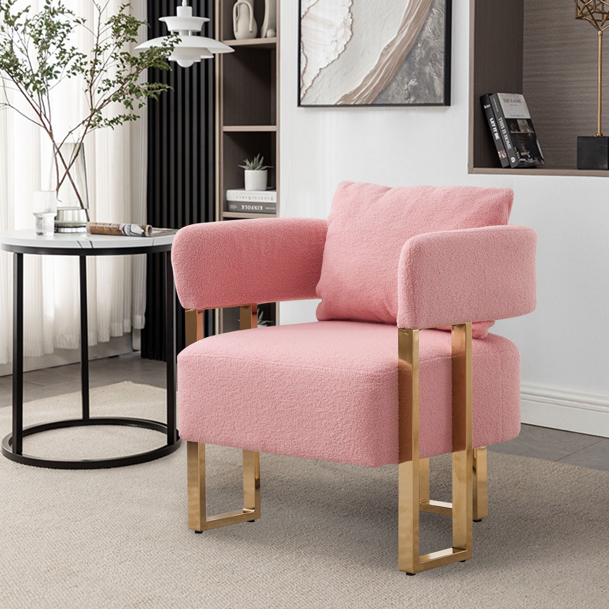 Modern Decorative Chair Teddy Fleece Upholstered And Metal Foot