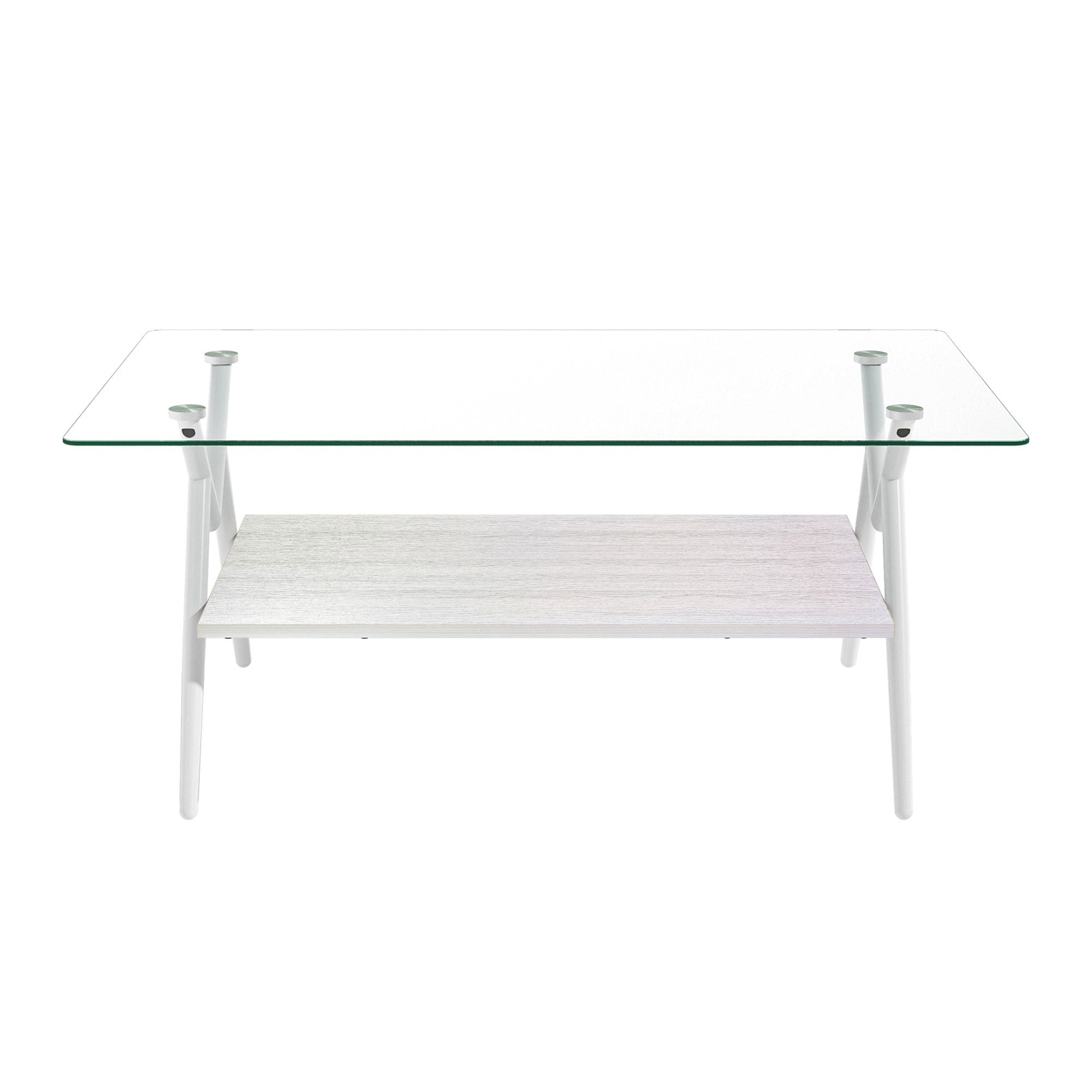 Rectangle Coffee Table With Tempered Glass Top And Shelf