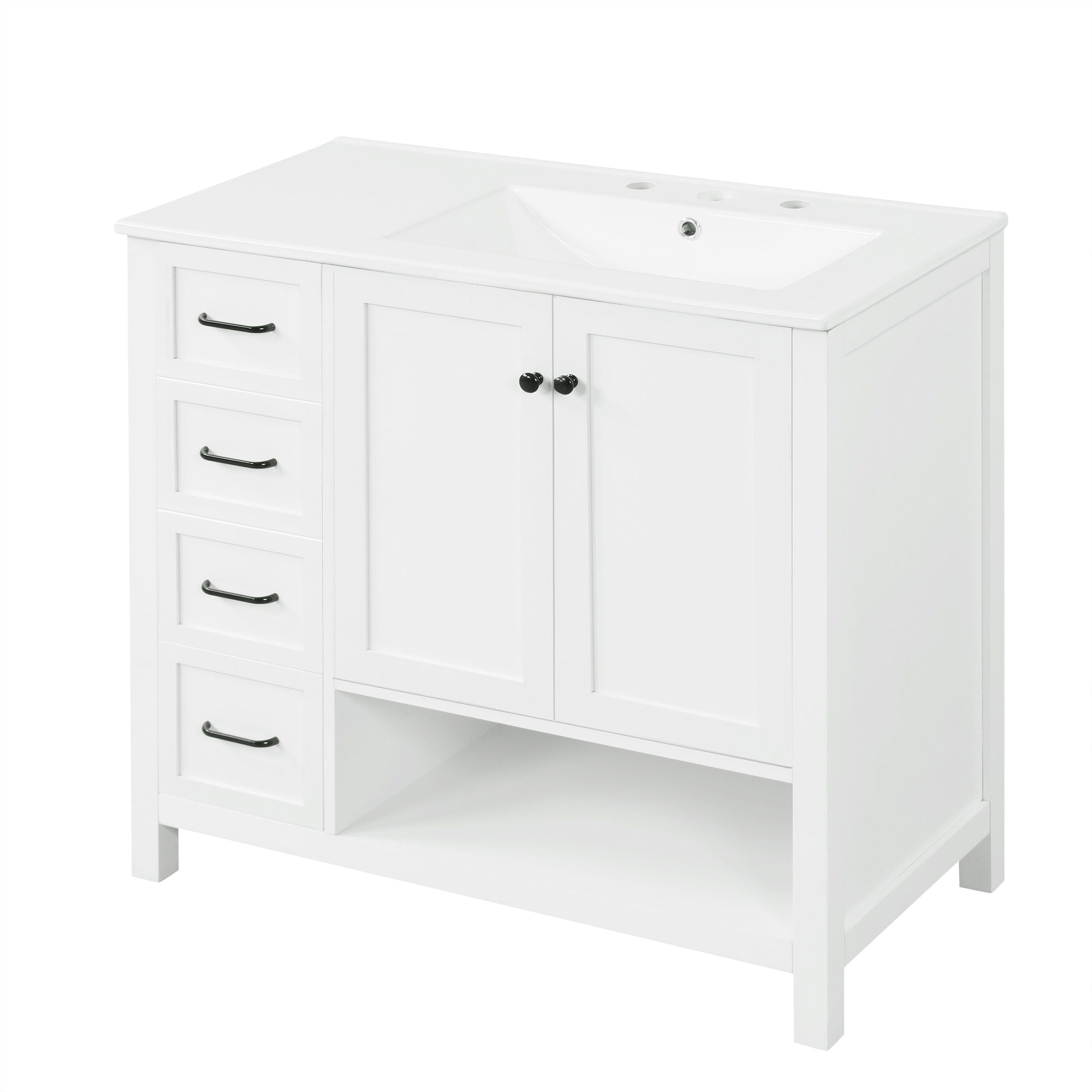 Bathroom Vanity With Sink Top, Bathroom Vanity Cabinet With 2 Doors And 2 Drawers, Open Shelf