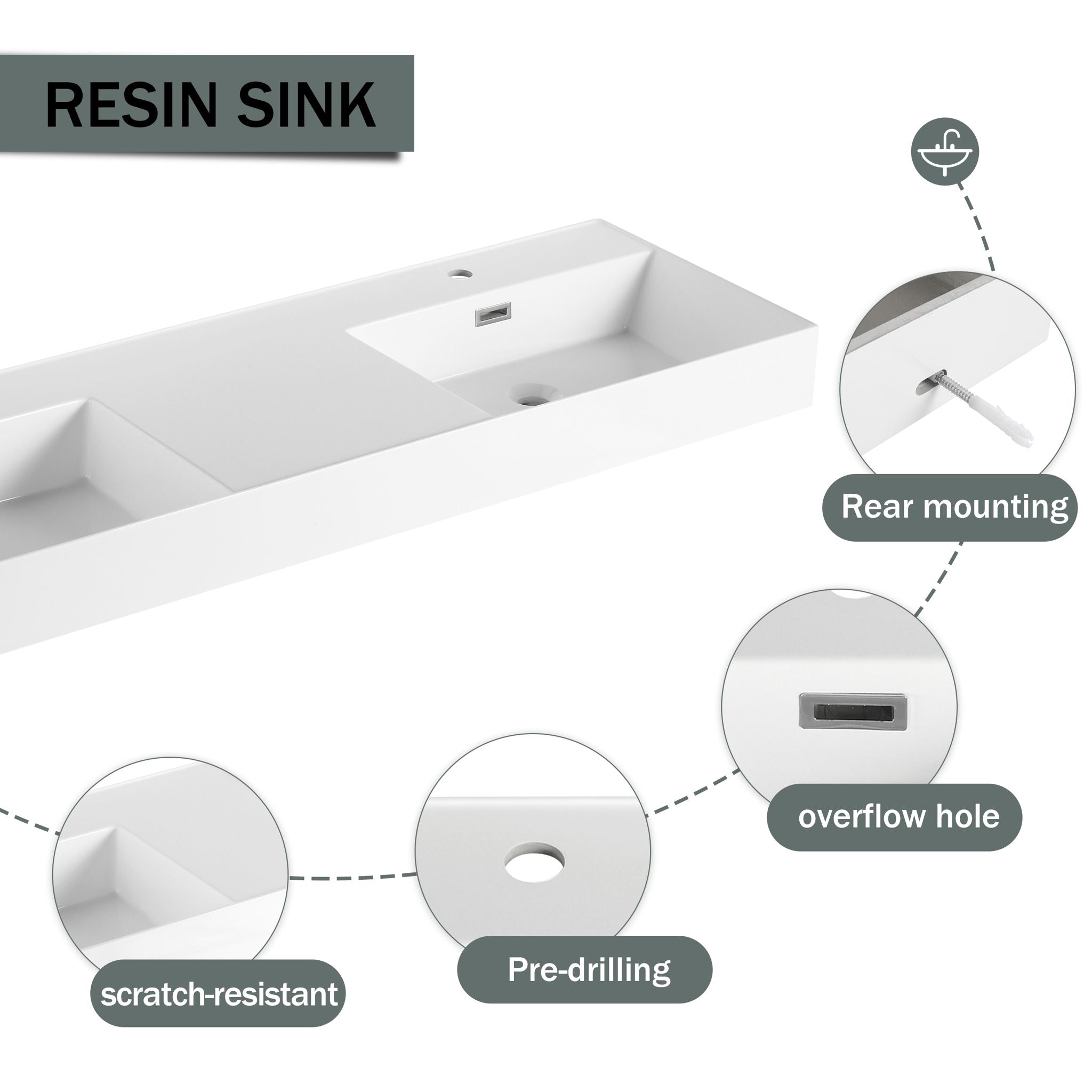 Contemporary Wall Mounted Bathroom Vanity With Dual Resin Sink And Soft Close Drawer